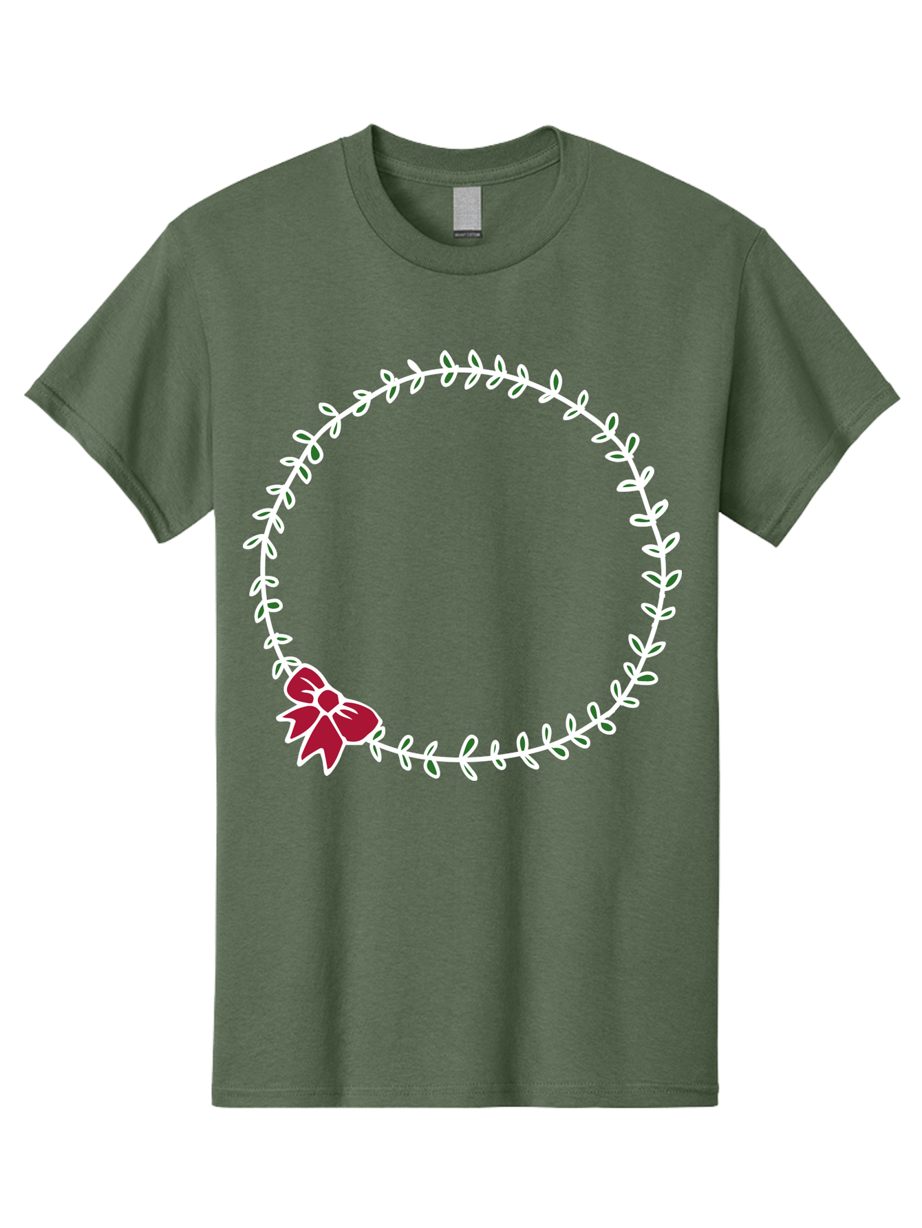 Circular-Wreath-With-Red-Bow Men'S Graphic Tee, 100% Cotton, Comfortable Casual Summer Wear, Machine Washable, Floral Wreath, White Leaves, Red Bow, Decorative Frame, Circular Design, Elegant Border, Festive Decoration, Minimalist Style, -  Aaa835
