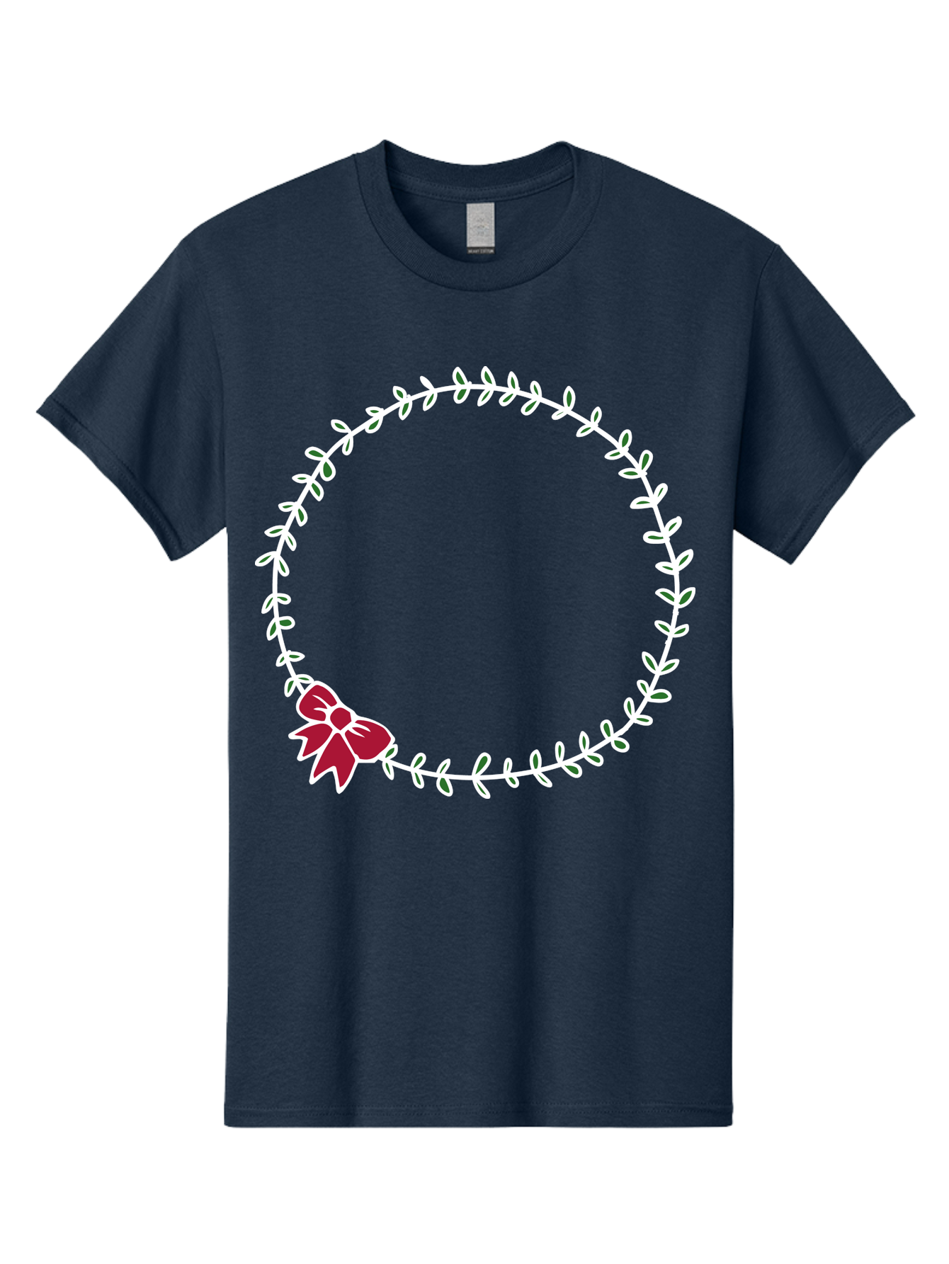 Circular-Wreath-With-Red-Bow Men'S Graphic Tee, 100% Cotton, Comfortable Casual Summer Wear, Machine Washable, Floral Wreath, White Leaves, Red Bow, Decorative Frame, Circular Design, Elegant Border, Festive Decoration, Minimalist Style, -  Aaa835