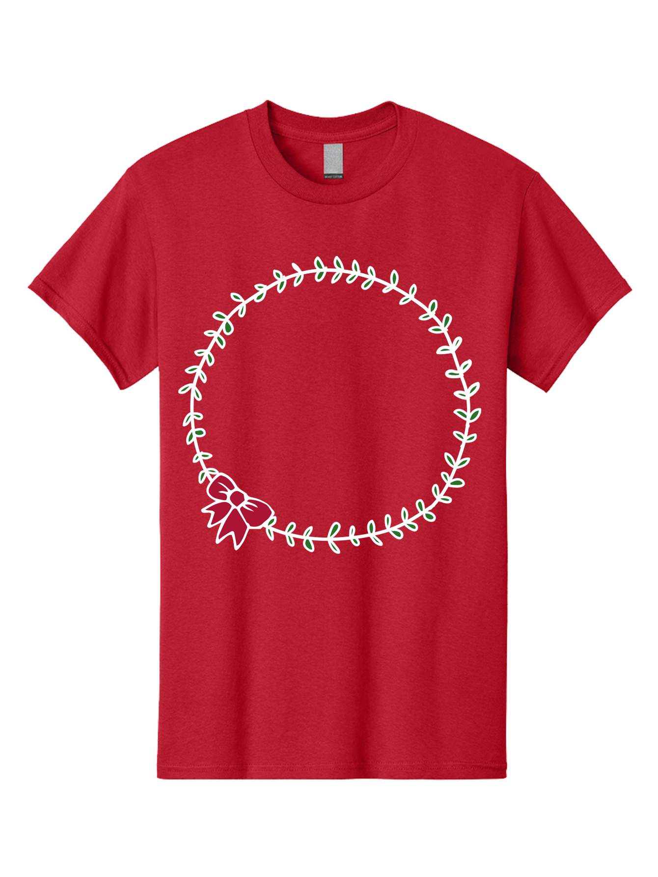 Circular-Wreath-With-Red-Bow Men'S Graphic Tee, 100% Cotton, Comfortable Casual Summer Wear, Machine Washable, Floral Wreath, White Leaves, Red Bow, Decorative Frame, Circular Design, Elegant Border, Festive Decoration, Minimalist Style, -  Aaa835