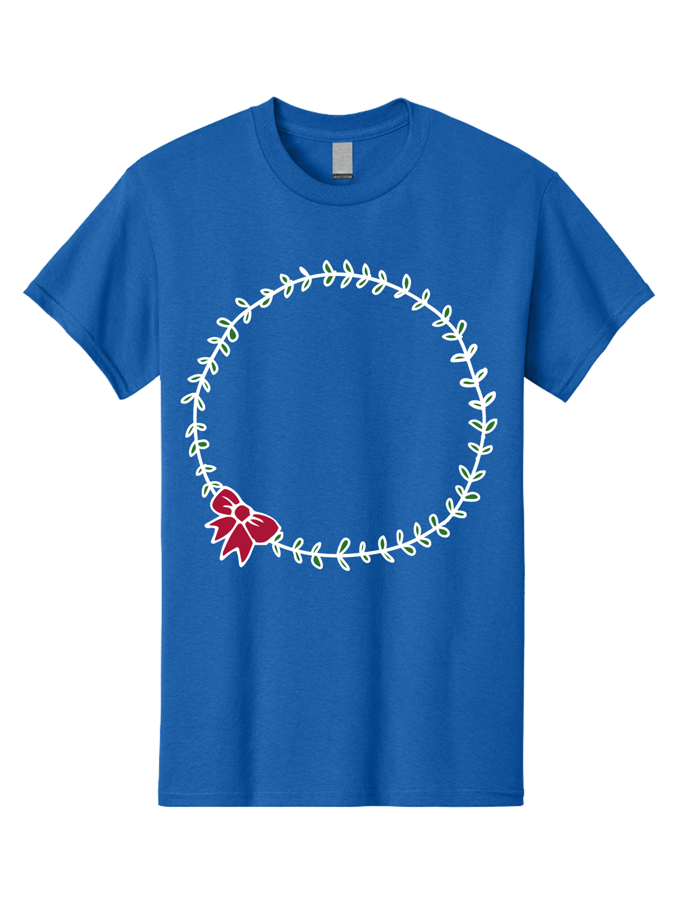 Circular-Wreath-With-Red-Bow Men'S Graphic Tee, 100% Cotton, Comfortable Casual Summer Wear, Machine Washable, Floral Wreath, White Leaves, Red Bow, Decorative Frame, Circular Design, Elegant Border, Festive Decoration, Minimalist Style, -  Aaa835
