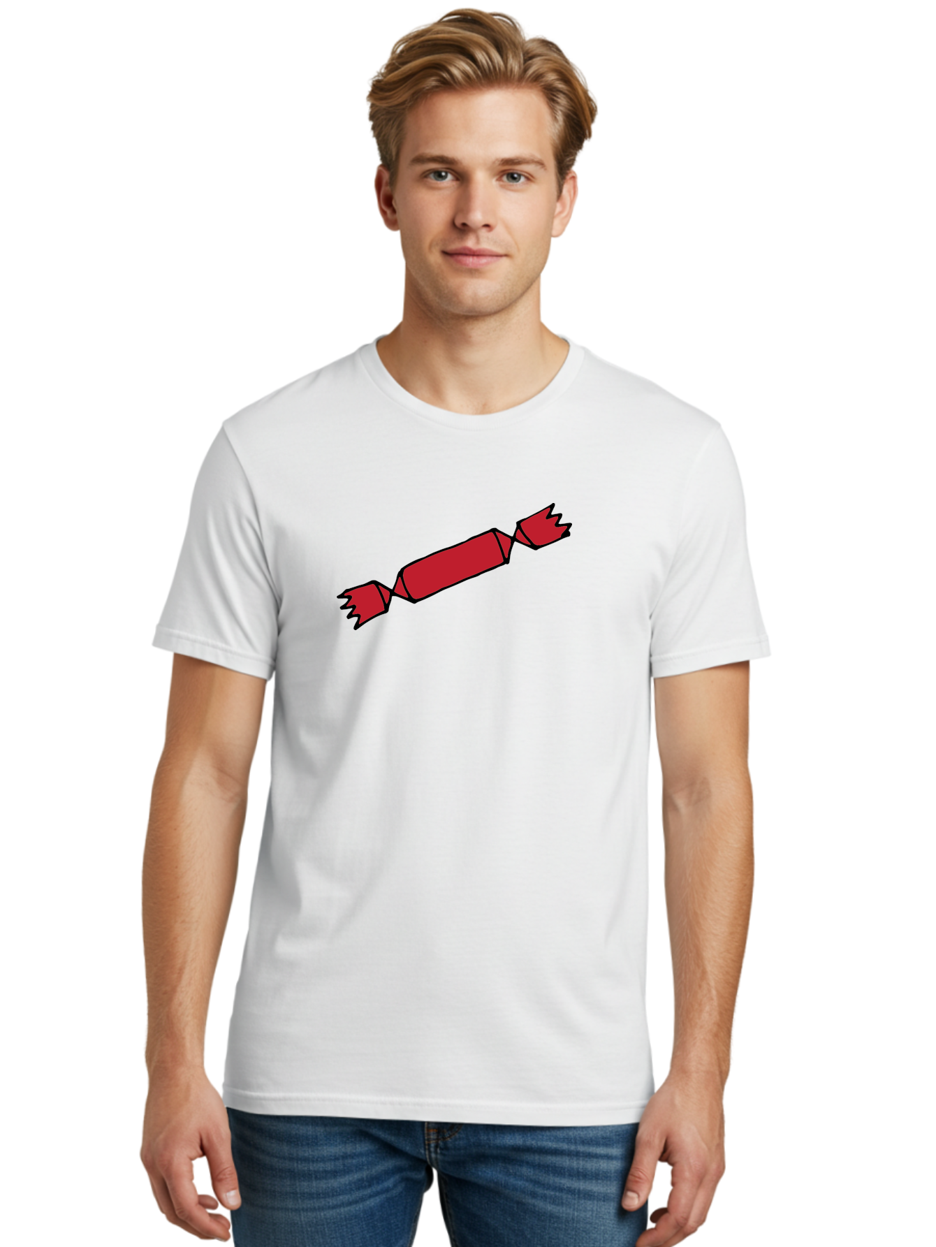 Cracker Men'S Graphic Tee, 100% Cotton, Comfortable Casual Summer Wear, Machine Washable, Cartoon Cracker, Red Firecracker, Celebration, Party Popper, Festive, Holiday, Red Color, Cartoon Style -  Aaa842