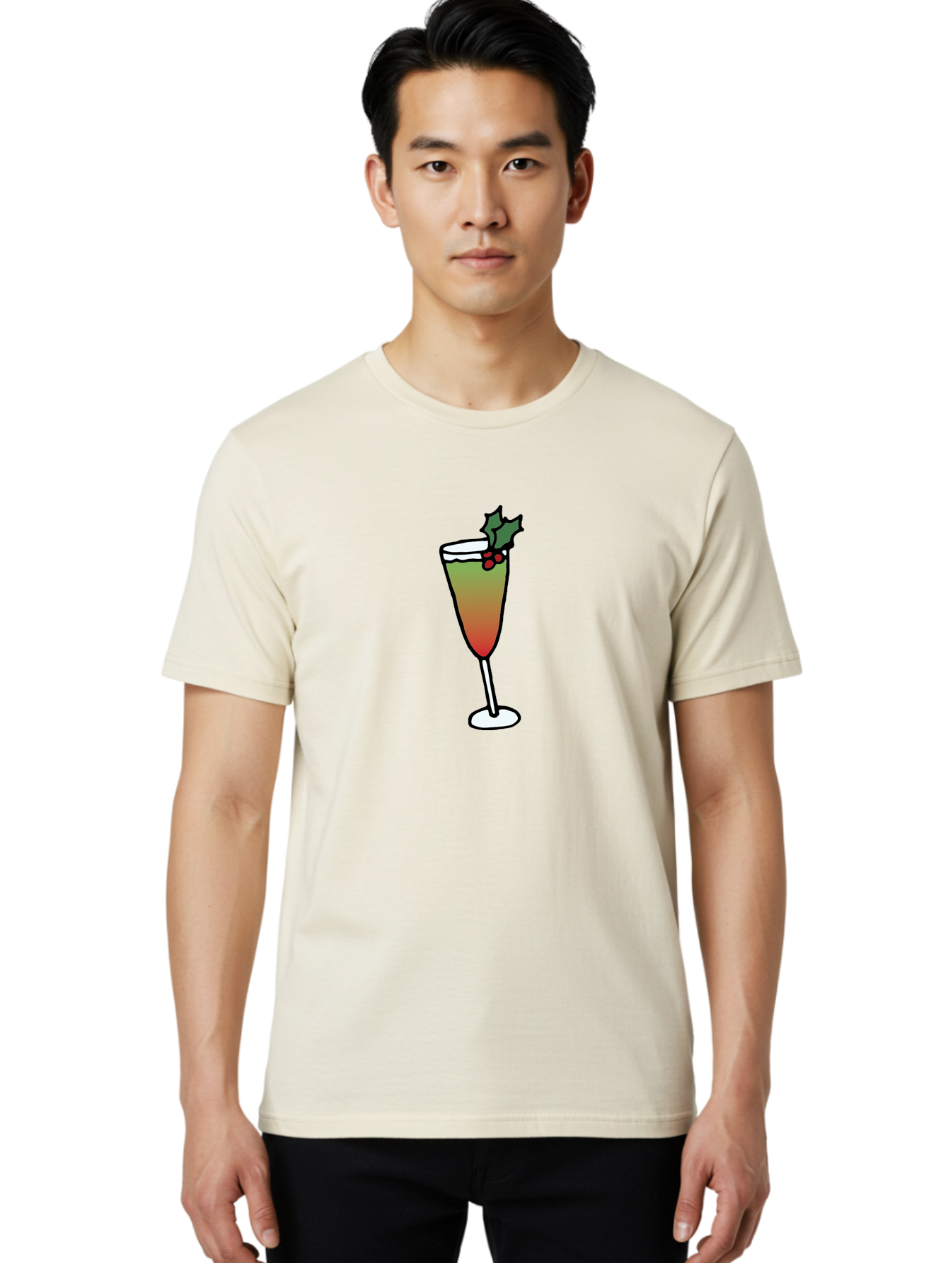 Cranberry-Christmas-Cocktail Men'S Graphic Tee, 100% Cotton, Comfortable Casual Summer Wear, Machine Washable, Holiday Cocktail, Festive Drink, Cranberry Martini, Champagne Flute, Holly Garnish, Red Berries, Christmas Drink, Party Beverage, -  Aaa843
