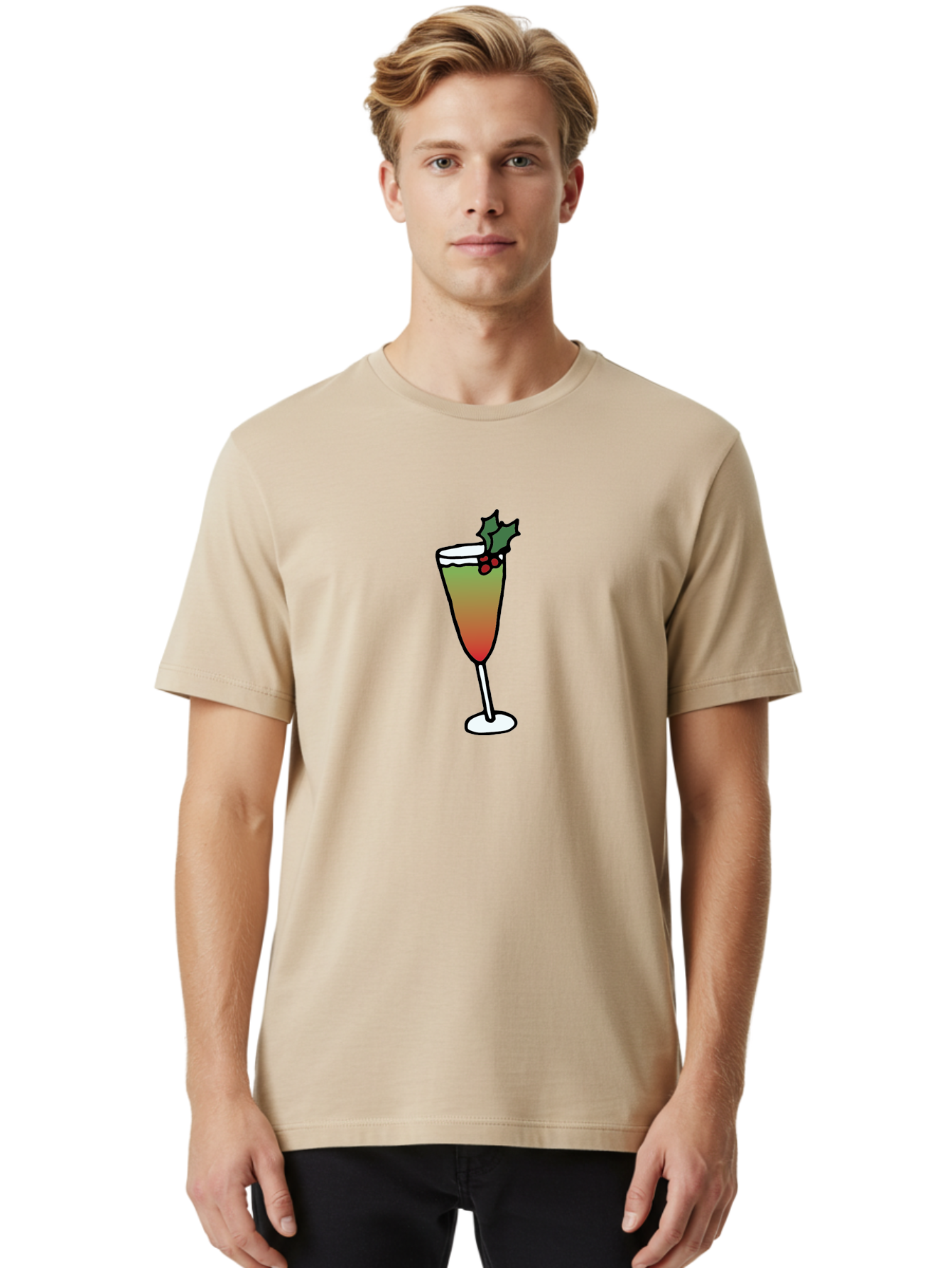 Cranberry-Christmas-Cocktail Men'S Graphic Tee, 100% Cotton, Comfortable Casual Summer Wear, Machine Washable, Holiday Cocktail, Festive Drink, Cranberry Martini, Champagne Flute, Holly Garnish, Red Berries, Christmas Drink, Party Beverage, -  Aaa843