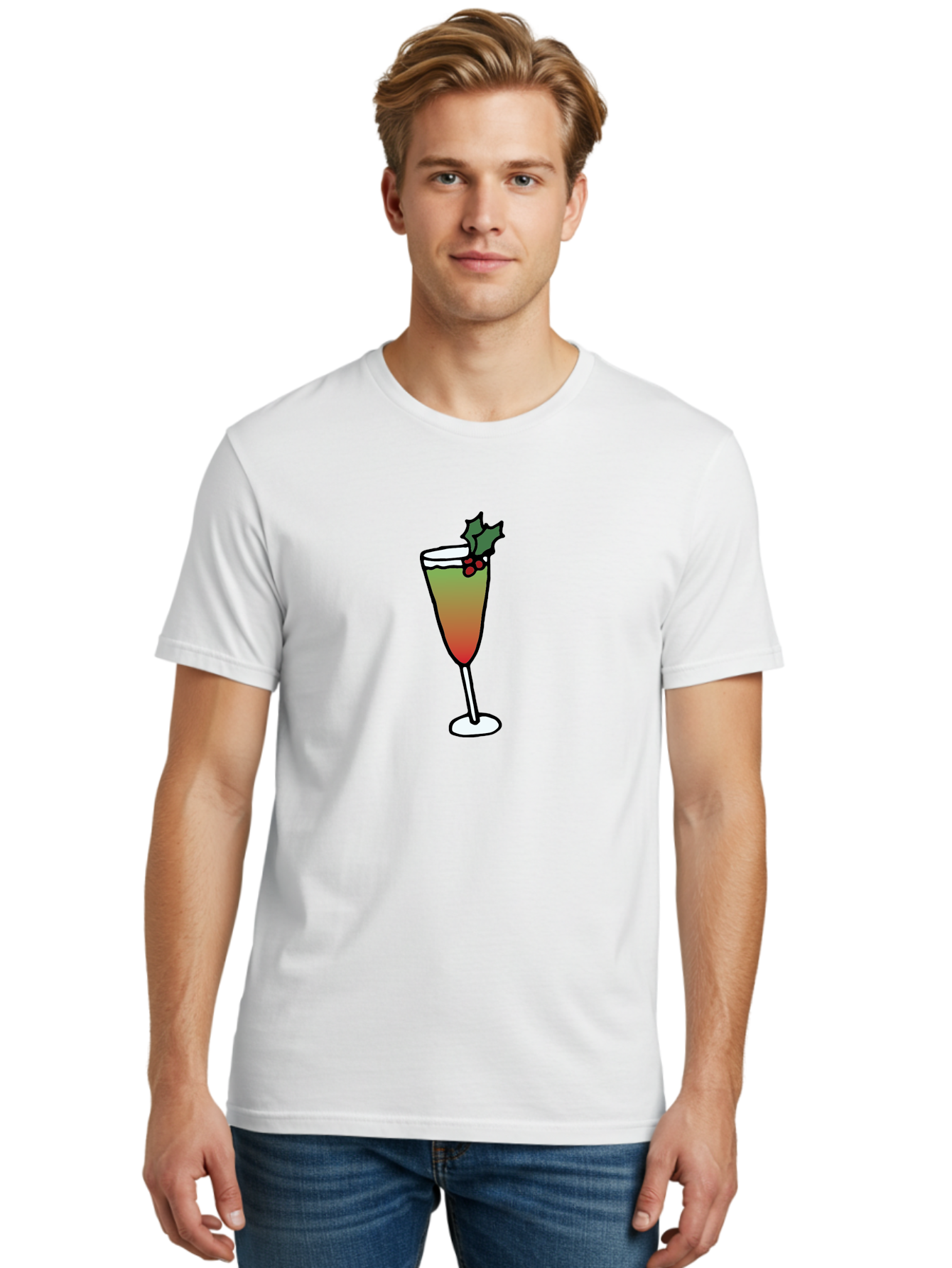 Cranberry-Christmas-Cocktail Men'S Graphic Tee, 100% Cotton, Comfortable Casual Summer Wear, Machine Washable, Holiday Cocktail, Festive Drink, Cranberry Martini, Champagne Flute, Holly Garnish, Red Berries, Christmas Drink, Party Beverage, -  Aaa843