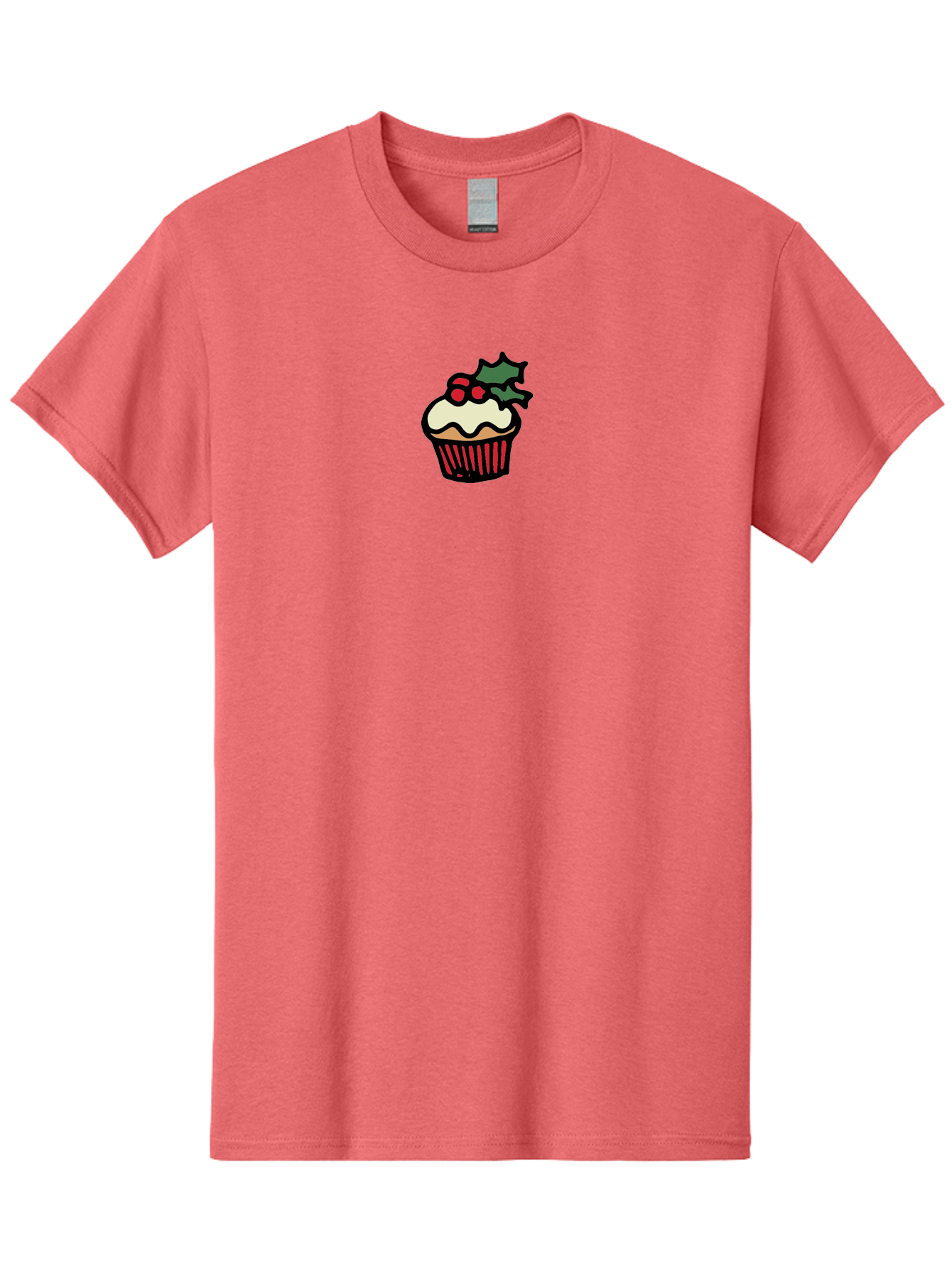 Cupcake-With-Holly Men'S Graphic Tee, 100% Cotton, Comfortable Casual Summer Wear, Machine Washable, Cupcake, Festive Dessert, Sweet Treats, Holiday Decorations, Holly Leaves, Red Berries, White Frosting, Cartoon Style, Dessert Illustration -  Aaa846