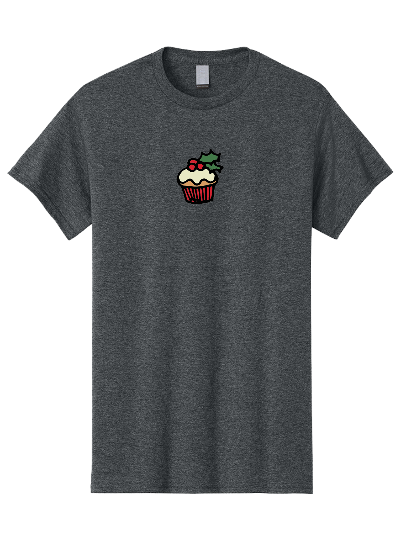 Cupcake-With-Holly Men'S Graphic Tee, 100% Cotton, Comfortable Casual Summer Wear, Machine Washable, Cupcake, Festive Dessert, Sweet Treats, Holiday Decorations, Holly Leaves, Red Berries, White Frosting, Cartoon Style, Dessert Illustration -  Aaa846