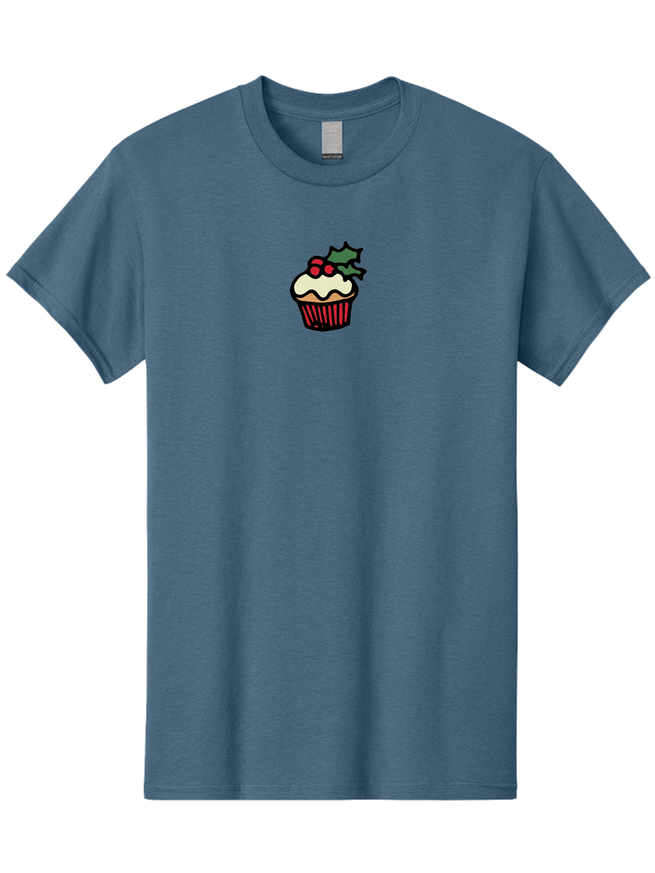 Cupcake-With-Holly Men'S Graphic Tee, 100% Cotton, Comfortable Casual Summer Wear, Machine Washable, Cupcake, Festive Dessert, Sweet Treats, Holiday Decorations, Holly Leaves, Red Berries, White Frosting, Cartoon Style, Dessert Illustration -  Aaa846