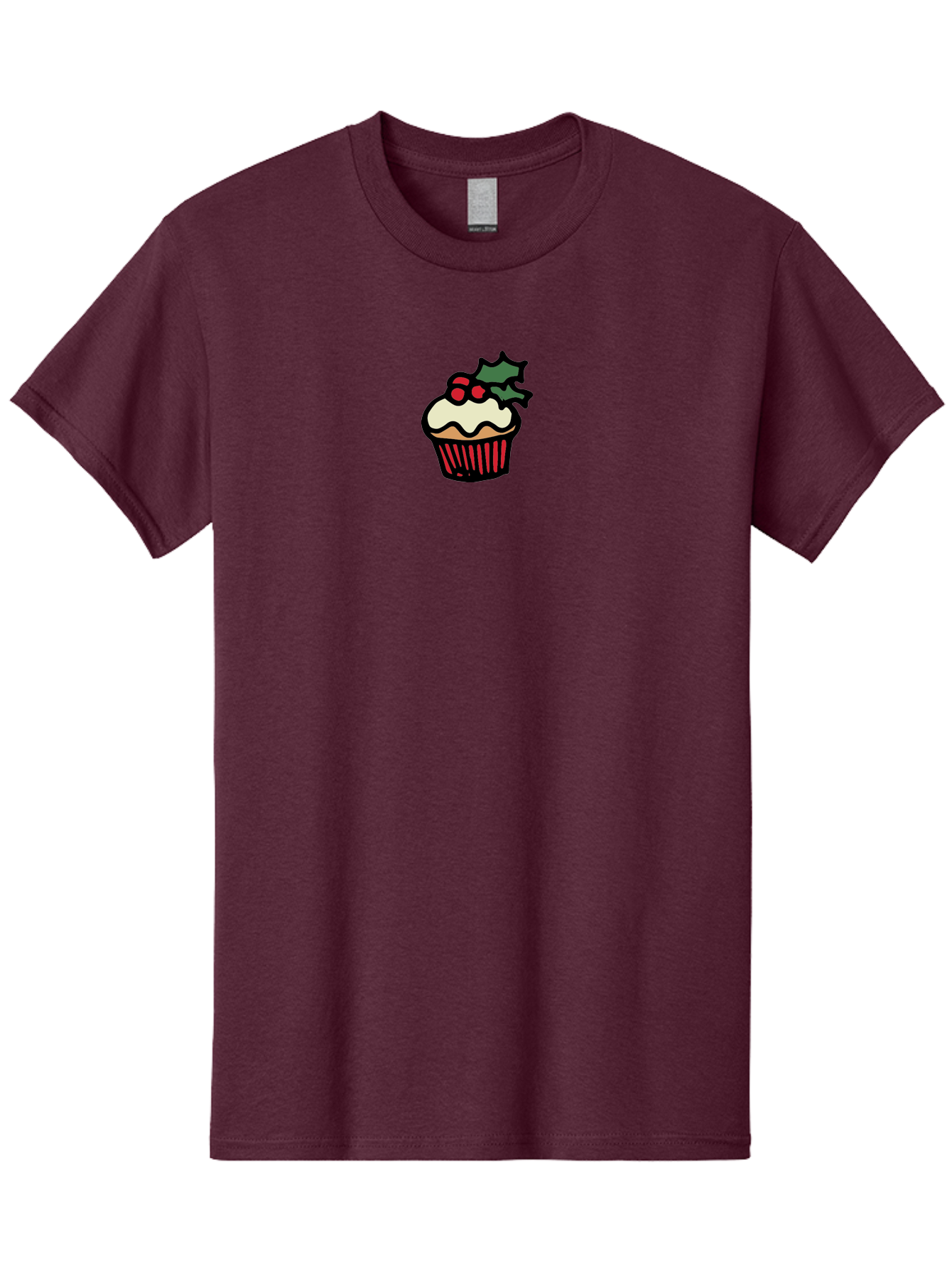 Cupcake-With-Holly Men'S Graphic Tee, 100% Cotton, Comfortable Casual Summer Wear, Machine Washable, Cupcake, Festive Dessert, Sweet Treats, Holiday Decorations, Holly Leaves, Red Berries, White Frosting, Cartoon Style, Dessert Illustration -  Aaa846