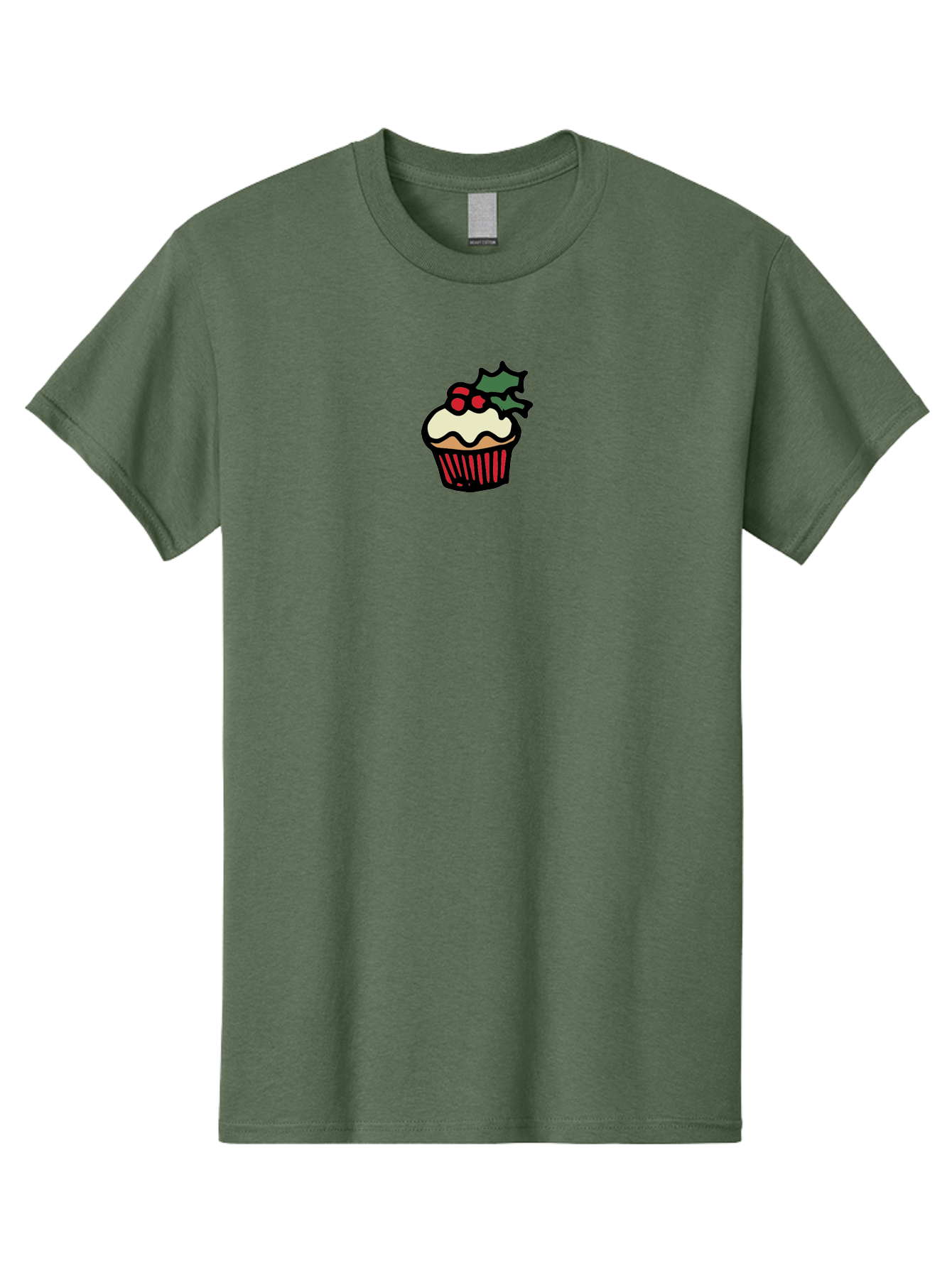 Cupcake-With-Holly Men'S Graphic Tee, 100% Cotton, Comfortable Casual Summer Wear, Machine Washable, Cupcake, Festive Dessert, Sweet Treats, Holiday Decorations, Holly Leaves, Red Berries, White Frosting, Cartoon Style, Dessert Illustration -  Aaa846