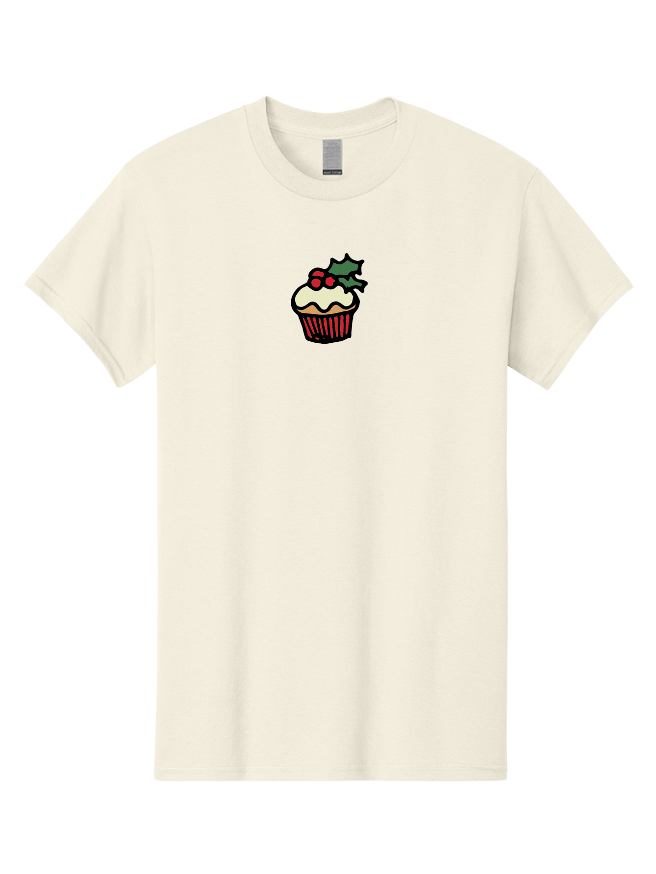 Cupcake-With-Holly Men'S Graphic Tee, 100% Cotton, Comfortable Casual Summer Wear, Machine Washable, Cupcake, Festive Dessert, Sweet Treats, Holiday Decorations, Holly Leaves, Red Berries, White Frosting, Cartoon Style, Dessert Illustration -  Aaa846