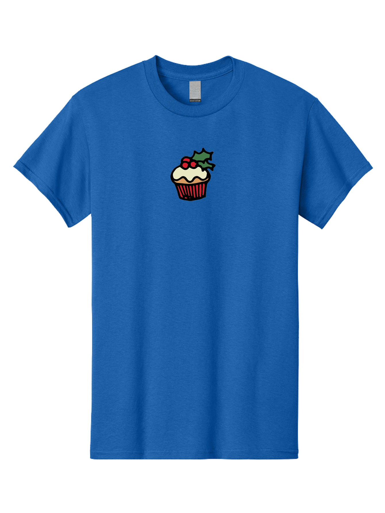 Cupcake-With-Holly Men'S Graphic Tee, 100% Cotton, Comfortable Casual Summer Wear, Machine Washable, Cupcake, Festive Dessert, Sweet Treats, Holiday Decorations, Holly Leaves, Red Berries, White Frosting, Cartoon Style, Dessert Illustration -  Aaa846