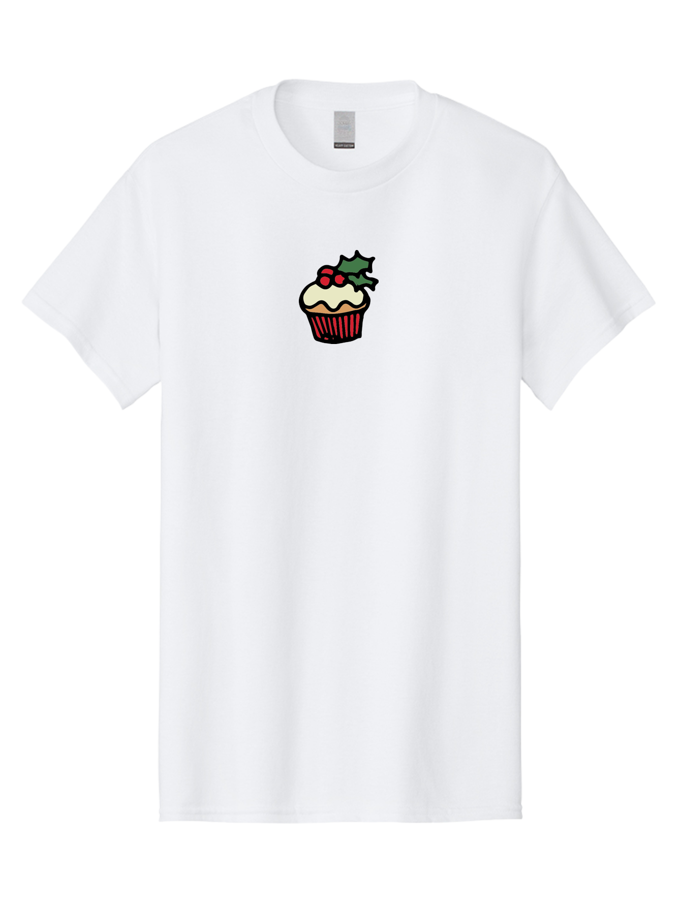 Cupcake-With-Holly Men'S Graphic Tee, 100% Cotton, Comfortable Casual Summer Wear, Machine Washable, Cupcake, Festive Dessert, Sweet Treats, Holiday Decorations, Holly Leaves, Red Berries, White Frosting, Cartoon Style, Dessert Illustration -  Aaa846