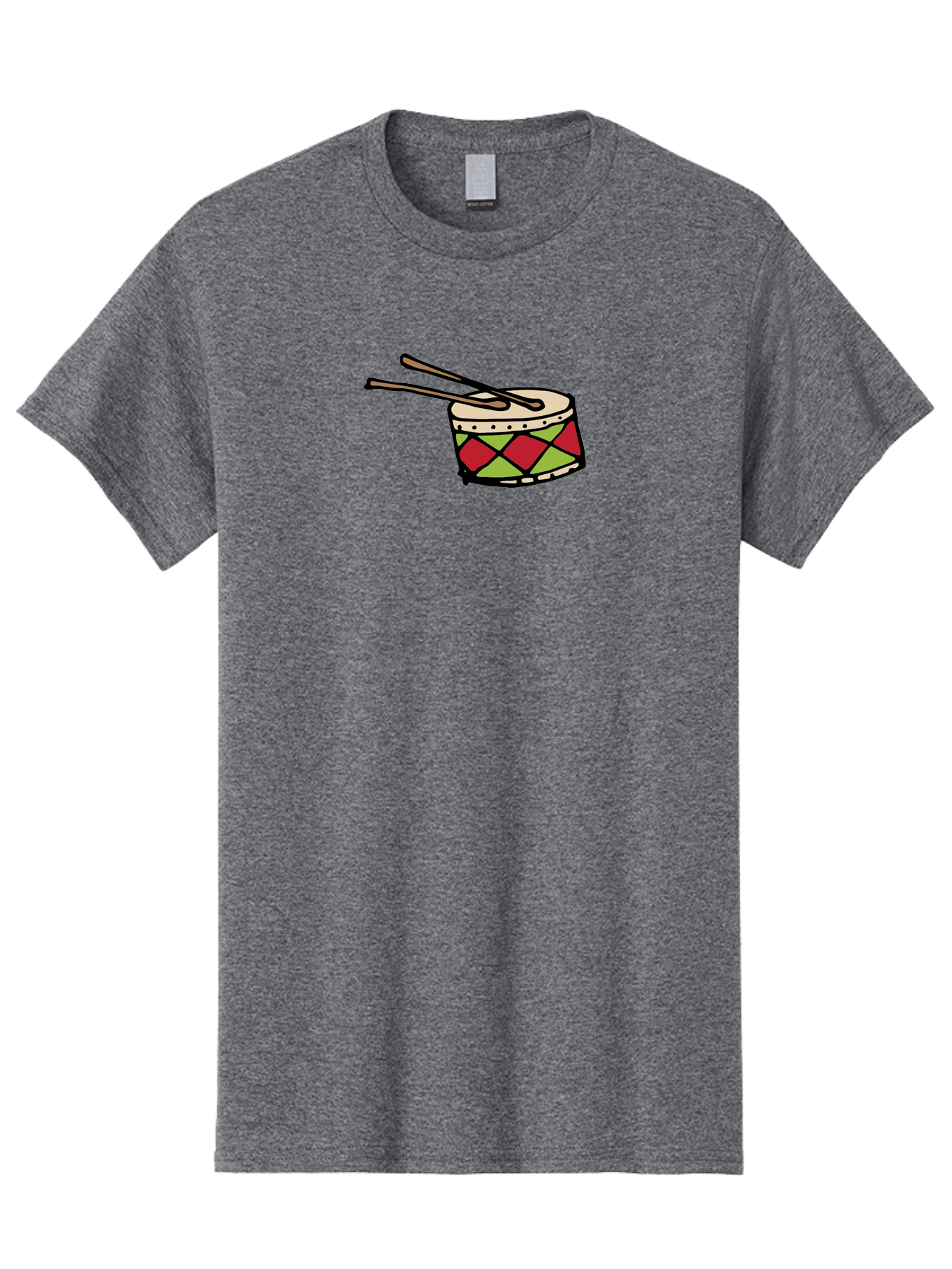 Drum-With-Drumsticks Men'S Graphic Tee, 100% Cotton, Comfortable Casual Summer Wear, Machine Washable, Drum With Drumsticks, Percussion Instrument, Music, Rhythm, Red And Green Design, Drumming, Musical Instrument -  Aaa865