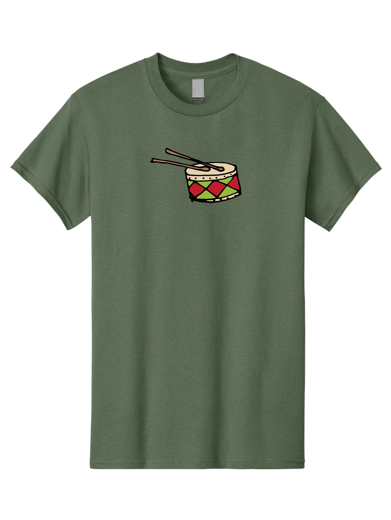Drum-With-Drumsticks Men'S Graphic Tee, 100% Cotton, Comfortable Casual Summer Wear, Machine Washable, Drum With Drumsticks, Percussion Instrument, Music, Rhythm, Red And Green Design, Drumming, Musical Instrument -  Aaa865