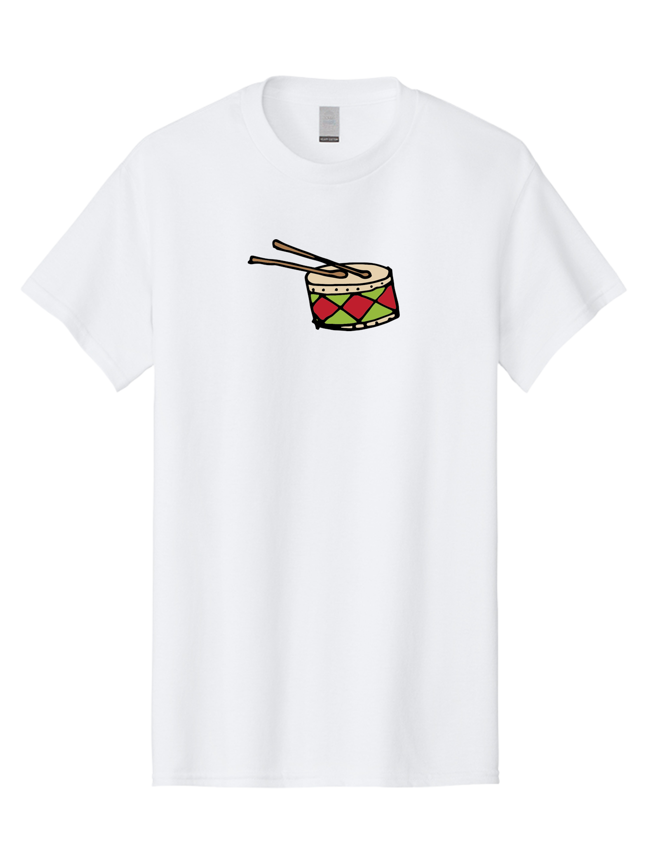 Drum-With-Drumsticks Men'S Graphic Tee, 100% Cotton, Comfortable Casual Summer Wear, Machine Washable, Drum With Drumsticks, Percussion Instrument, Music, Rhythm, Red And Green Design, Drumming, Musical Instrument -  Aaa865