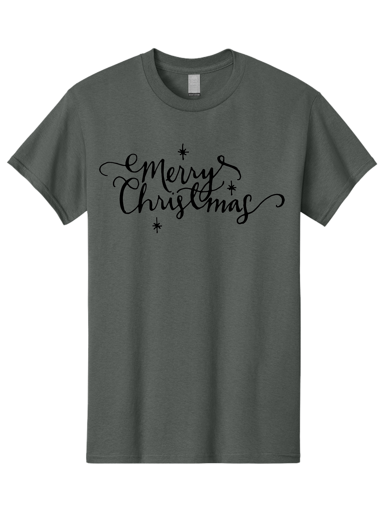 Emerry-Christmas Men'S Graphic Tee, 100% Cotton, Comfortable Casual Summer Wear, Machine Washable, Merry Christmas, Festive Greeting, Holiday Wishes, Cursive Script, Black Text, Starry Decorations, Winter Season, Holiday Cheer, -  Aaa869