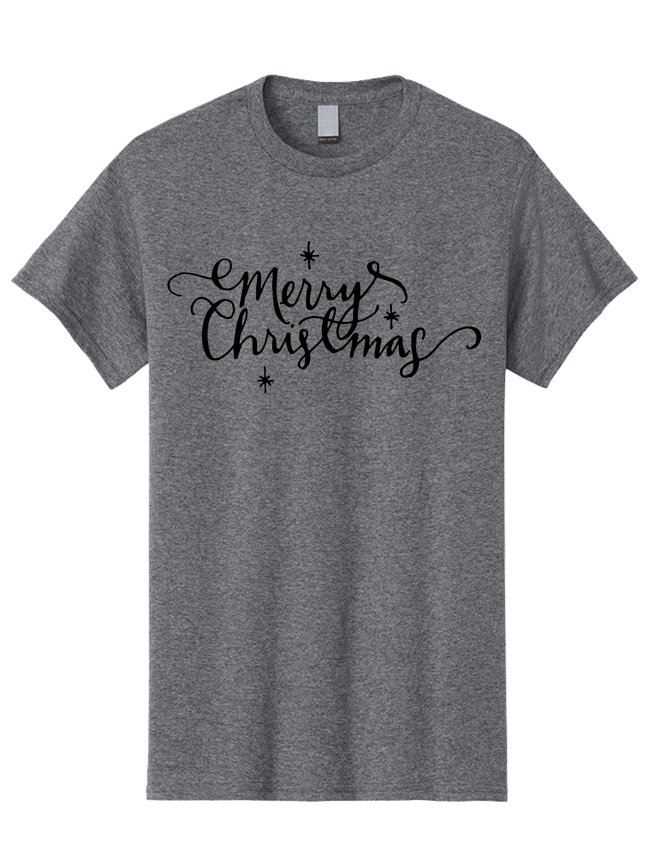 Emerry-Christmas Men'S Graphic Tee, 100% Cotton, Comfortable Casual Summer Wear, Machine Washable, Merry Christmas, Festive Greeting, Holiday Wishes, Cursive Script, Black Text, Starry Decorations, Winter Season, Holiday Cheer, -  Aaa869