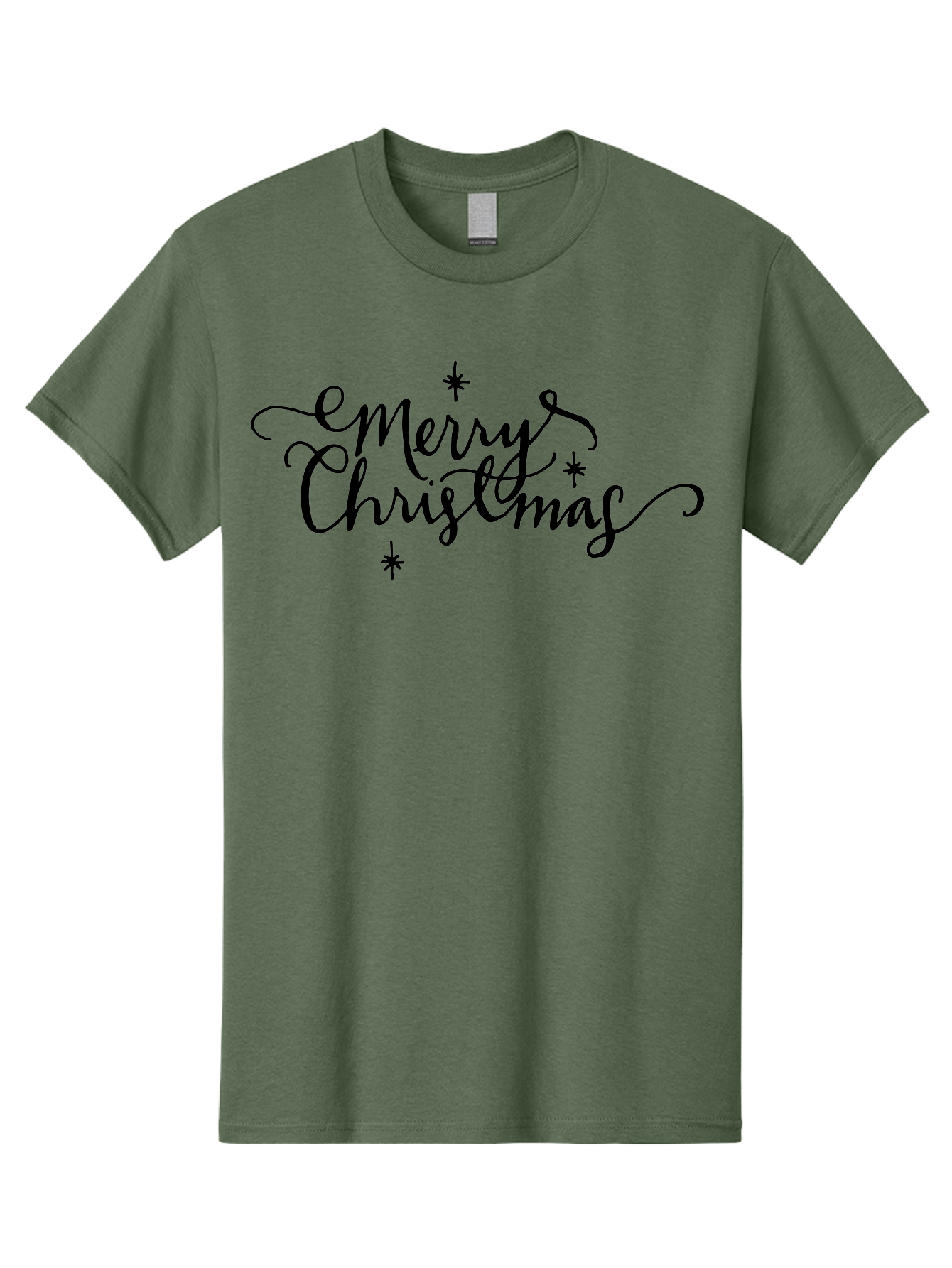 Emerry-Christmas Men'S Graphic Tee, 100% Cotton, Comfortable Casual Summer Wear, Machine Washable, Merry Christmas, Festive Greeting, Holiday Wishes, Cursive Script, Black Text, Starry Decorations, Winter Season, Holiday Cheer, -  Aaa869