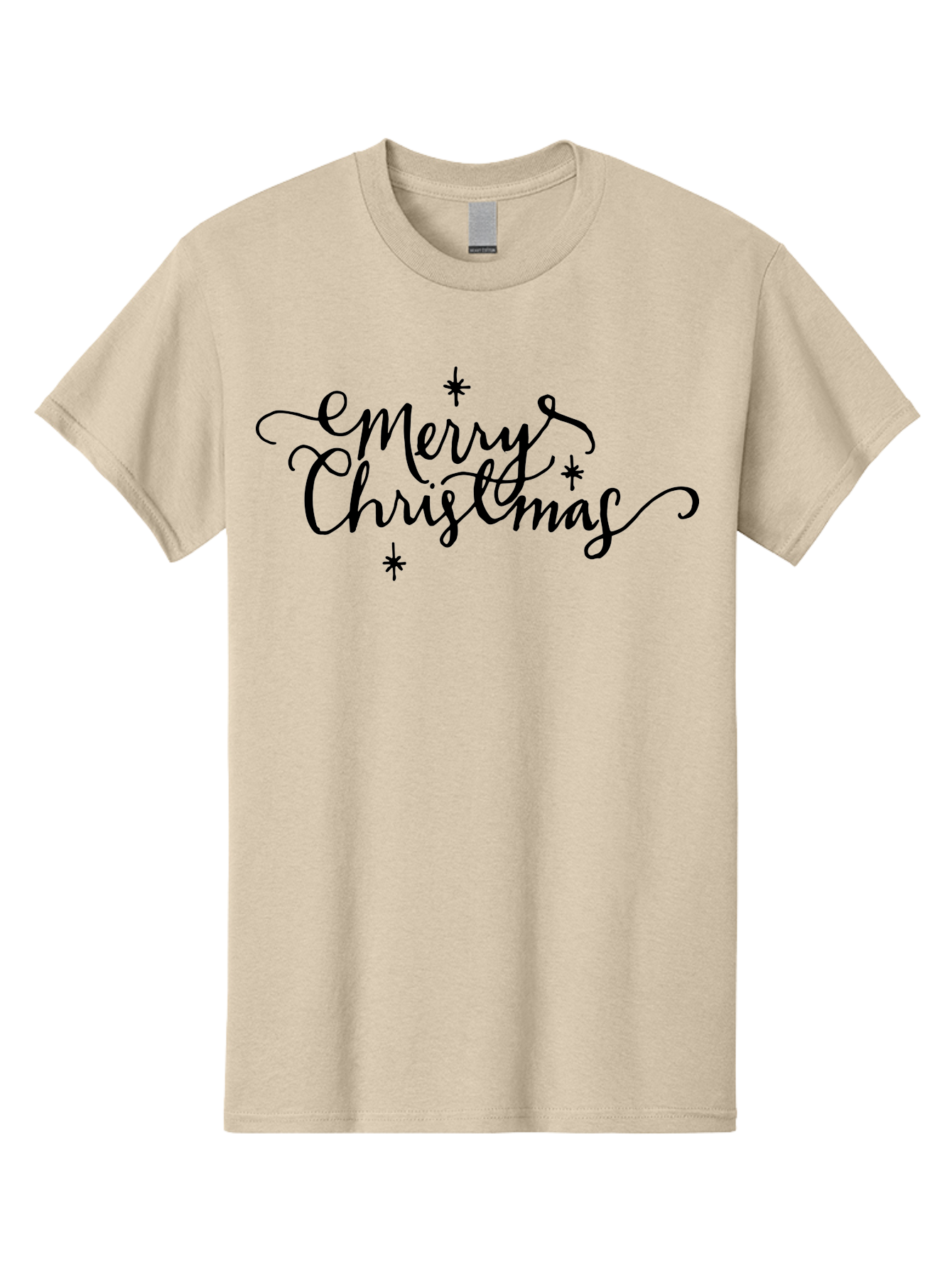 Emerry-Christmas Men'S Graphic Tee, 100% Cotton, Comfortable Casual Summer Wear, Machine Washable, Merry Christmas, Festive Greeting, Holiday Wishes, Cursive Script, Black Text, Starry Decorations, Winter Season, Holiday Cheer, -  Aaa869