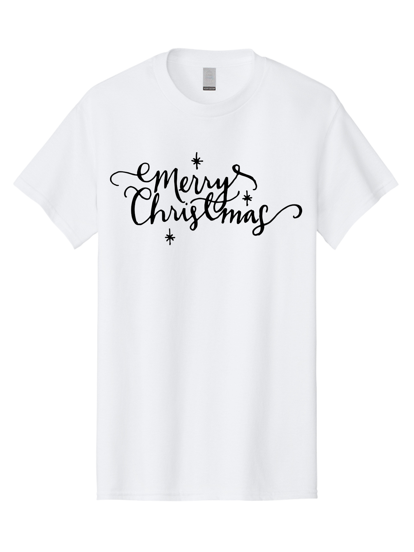 Emerry-Christmas Men'S Graphic Tee, 100% Cotton, Comfortable Casual Summer Wear, Machine Washable, Merry Christmas, Festive Greeting, Holiday Wishes, Cursive Script, Black Text, Starry Decorations, Winter Season, Holiday Cheer, -  Aaa869