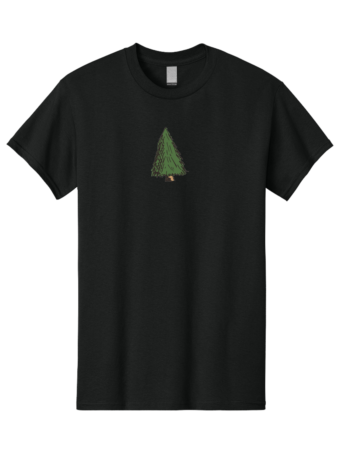 Evergreen-Tree Men'S Graphic Tee, 100% Cotton, Comfortable Casual Summer Wear, Machine Washable, Evergreen Tree, Simple Illustration, Cartoon Style, Conical Shape, Dark Green Foliage, Brown Trunk, Minimalist Design, Digital Art, -  Aaa870