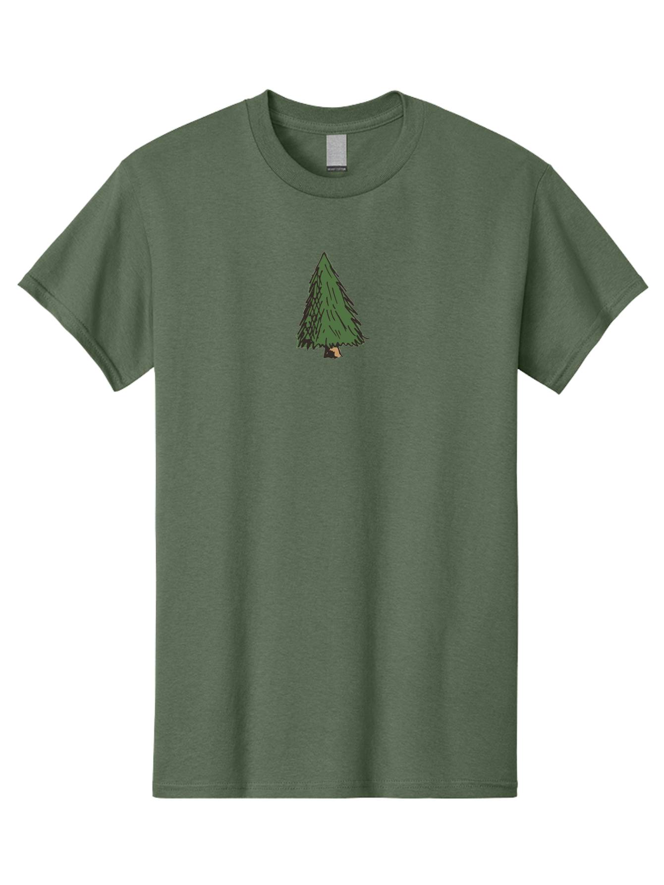 Evergreen-Tree Men'S Graphic Tee, 100% Cotton, Comfortable Casual Summer Wear, Machine Washable, Evergreen Tree, Simple Illustration, Cartoon Style, Conical Shape, Dark Green Foliage, Brown Trunk, Minimalist Design, Digital Art, -  Aaa870