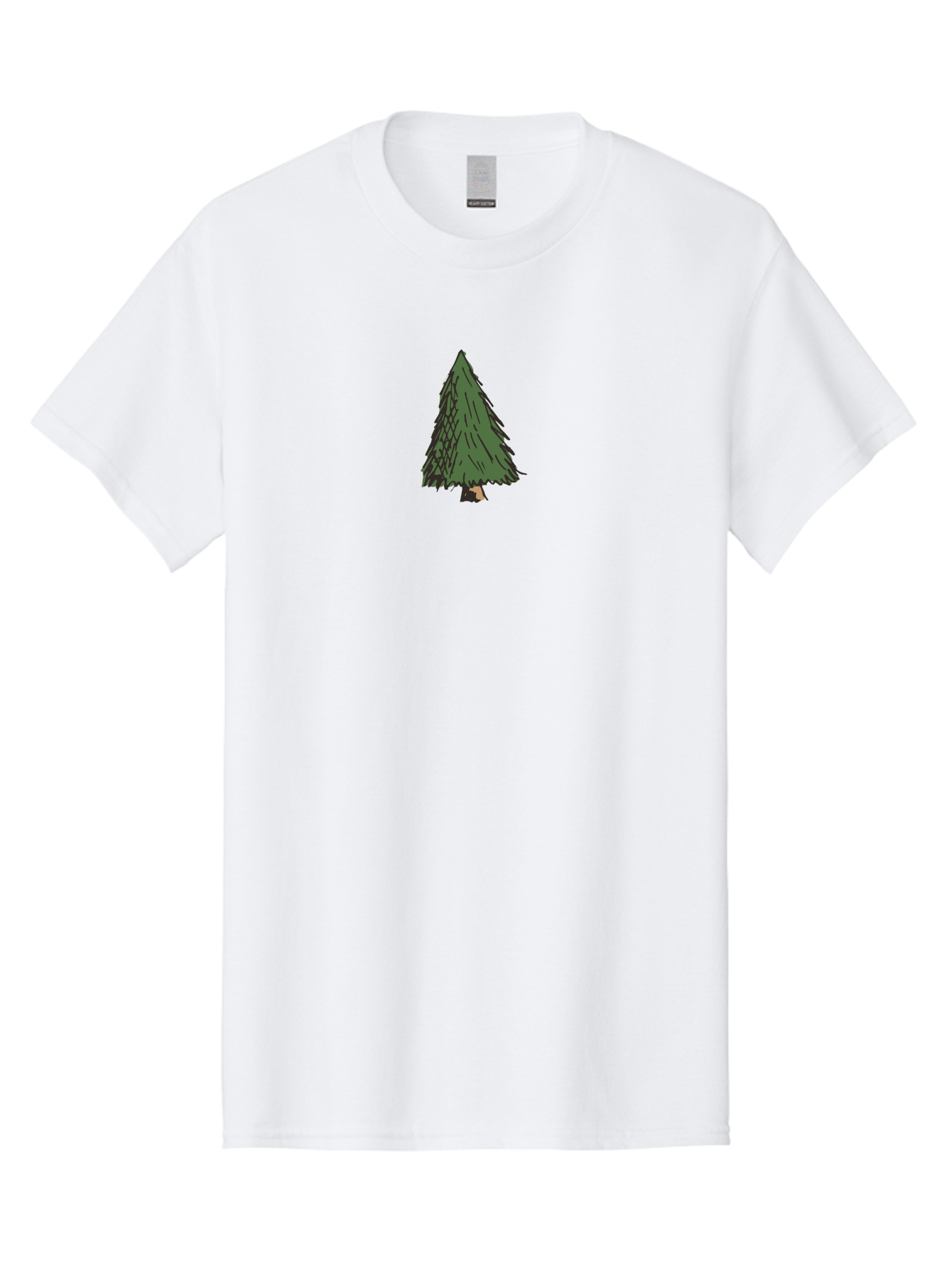 Evergreen-Tree Men'S Graphic Tee, 100% Cotton, Comfortable Casual Summer Wear, Machine Washable, Evergreen Tree, Simple Illustration, Cartoon Style, Conical Shape, Dark Green Foliage, Brown Trunk, Minimalist Design, Digital Art, -  Aaa870