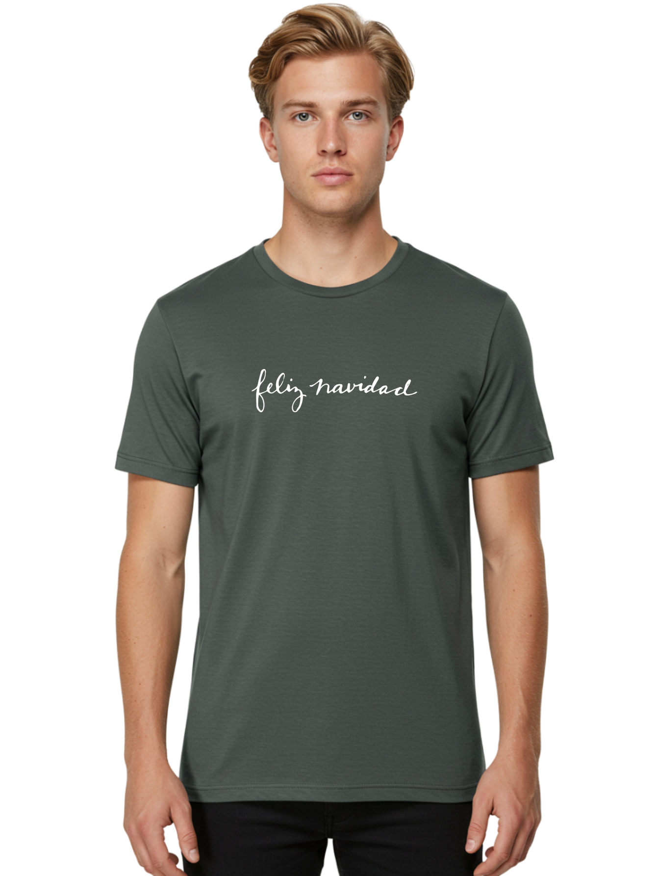 Feliz-Navidad Men'S Graphic Tee, 100% Cotton, Comfortable Casual Summer Wear, Machine Washable, Feliz Navidad, Holiday Greeting, Festive Wishes, Christmas Message, White Cursive Text, Spanish Christmas Greeting, Seasonal Cheer -  Aaa875