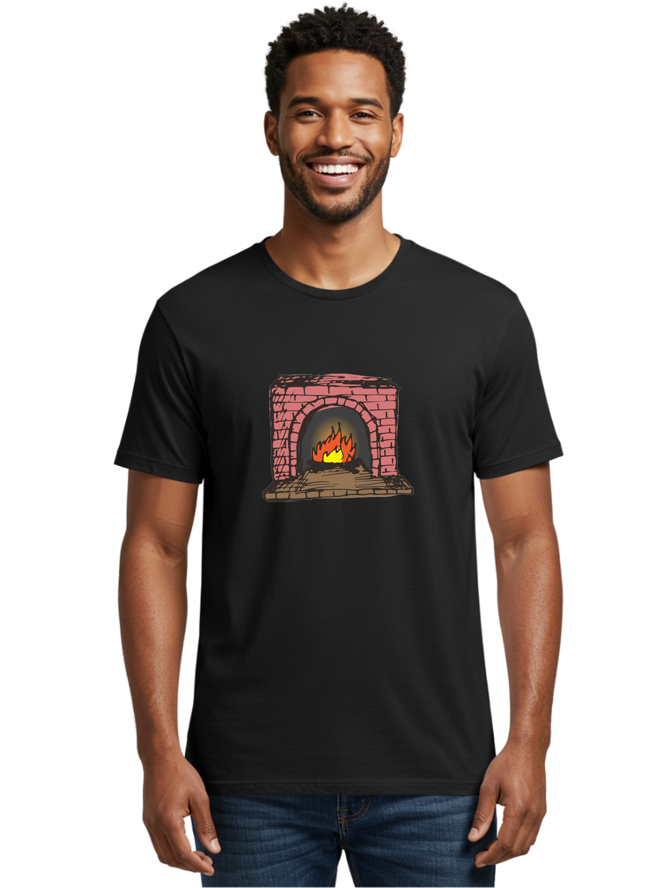 Fireplace-1 Men'S Graphic Tee, 100% Cotton, Comfortable Casual Summer Wear, Machine Washable, Cozy Fireplace, Burning Fire, Warm Flames, Brick Structure, Wooden Logs, Burning Wood, Warm Ambiance, Crackling Fire -  Aaa879