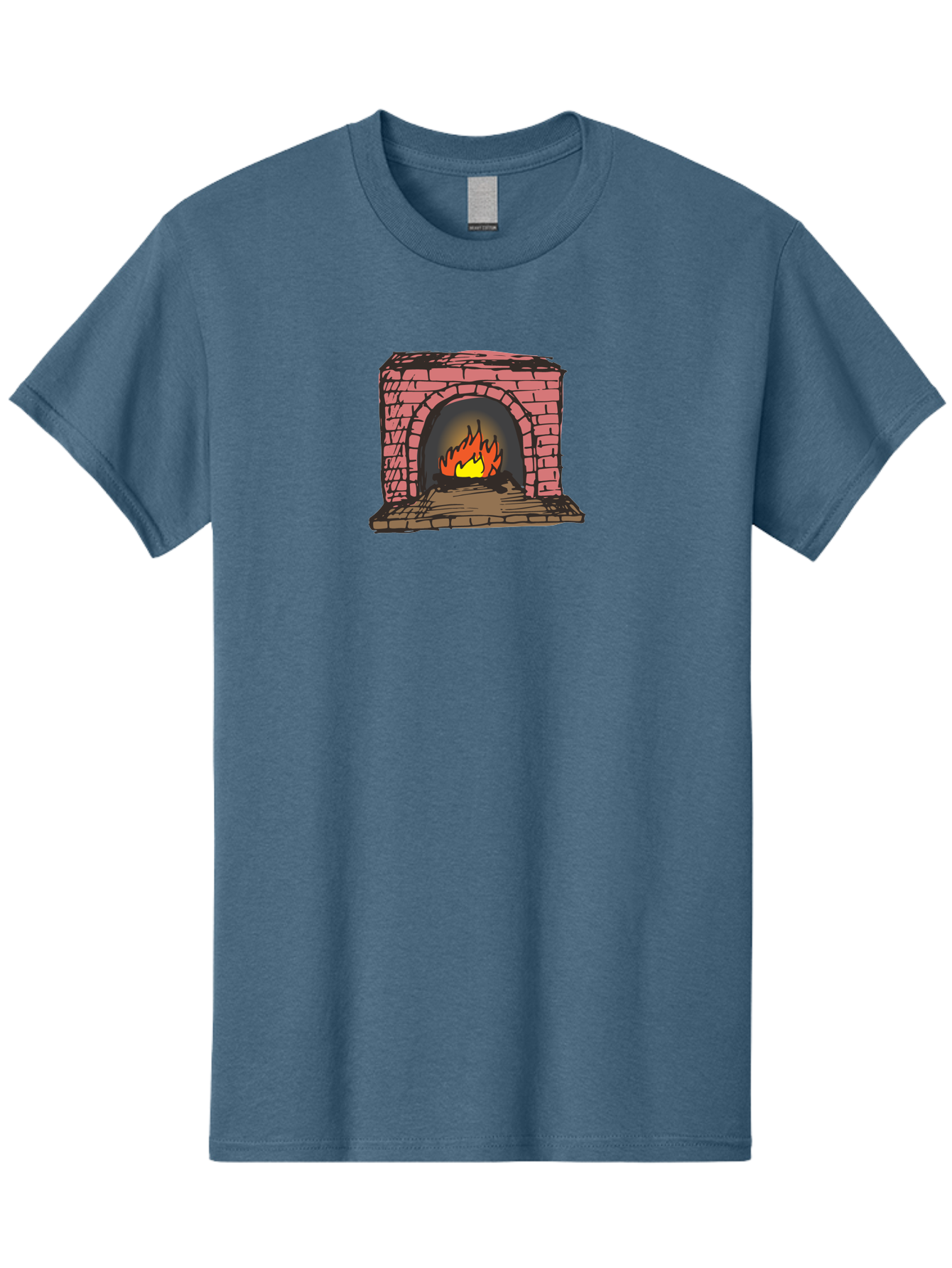 Fireplace-1 Men'S Graphic Tee, 100% Cotton, Comfortable Casual Summer Wear, Machine Washable, Cozy Fireplace, Burning Fire, Warm Flames, Brick Structure, Wooden Logs, Burning Wood, Warm Ambiance, Crackling Fire -  Aaa879