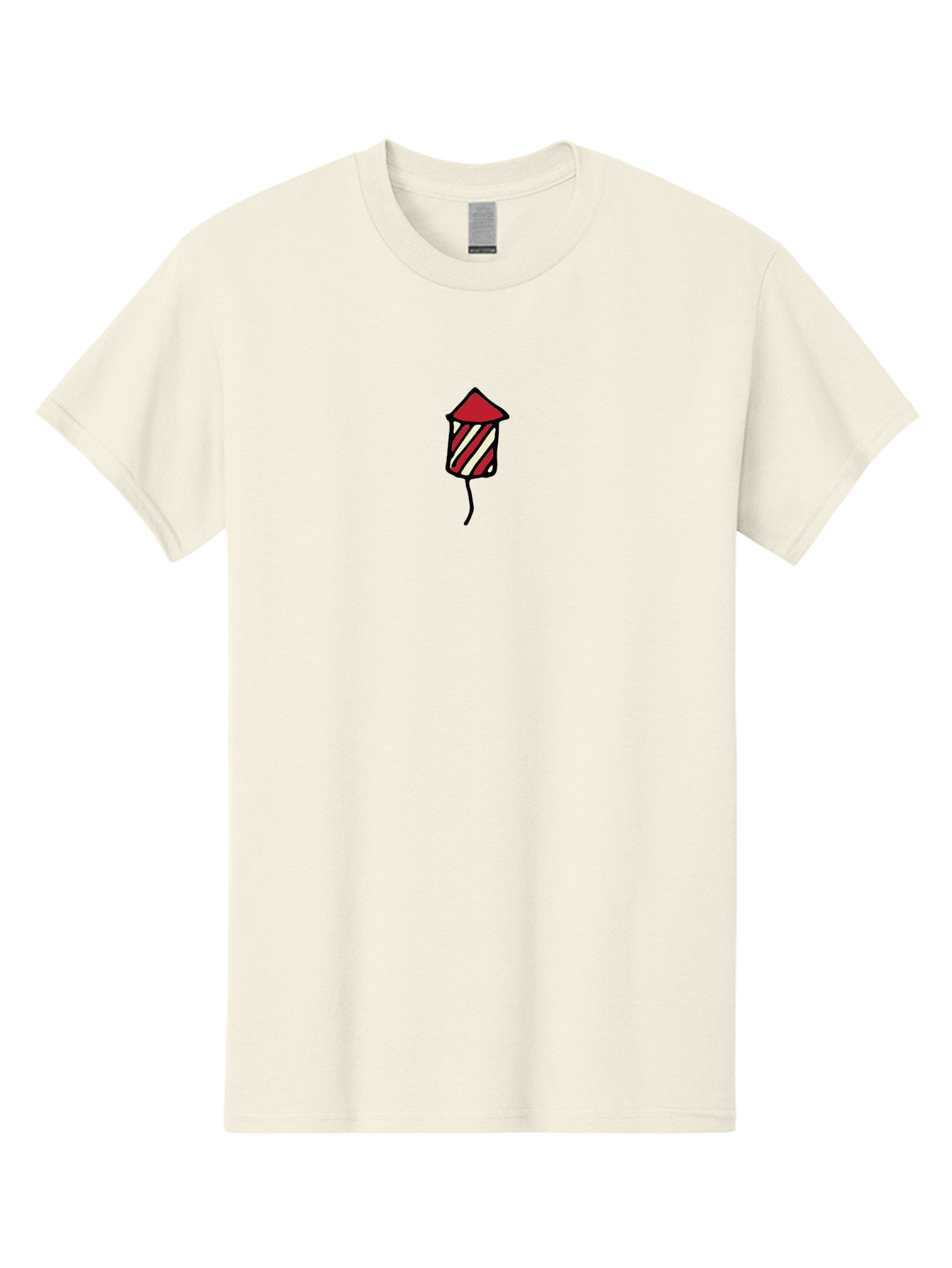 Firework Men'S Graphic Tee, 100% Cotton, Comfortable Casual Summer Wear, Machine Washable, Firework Illustration, Red And White Stripes, Festive Celebration, Cartoon Style, Simple Design, Holiday Theme, Vibrant Colors -  Aaa881