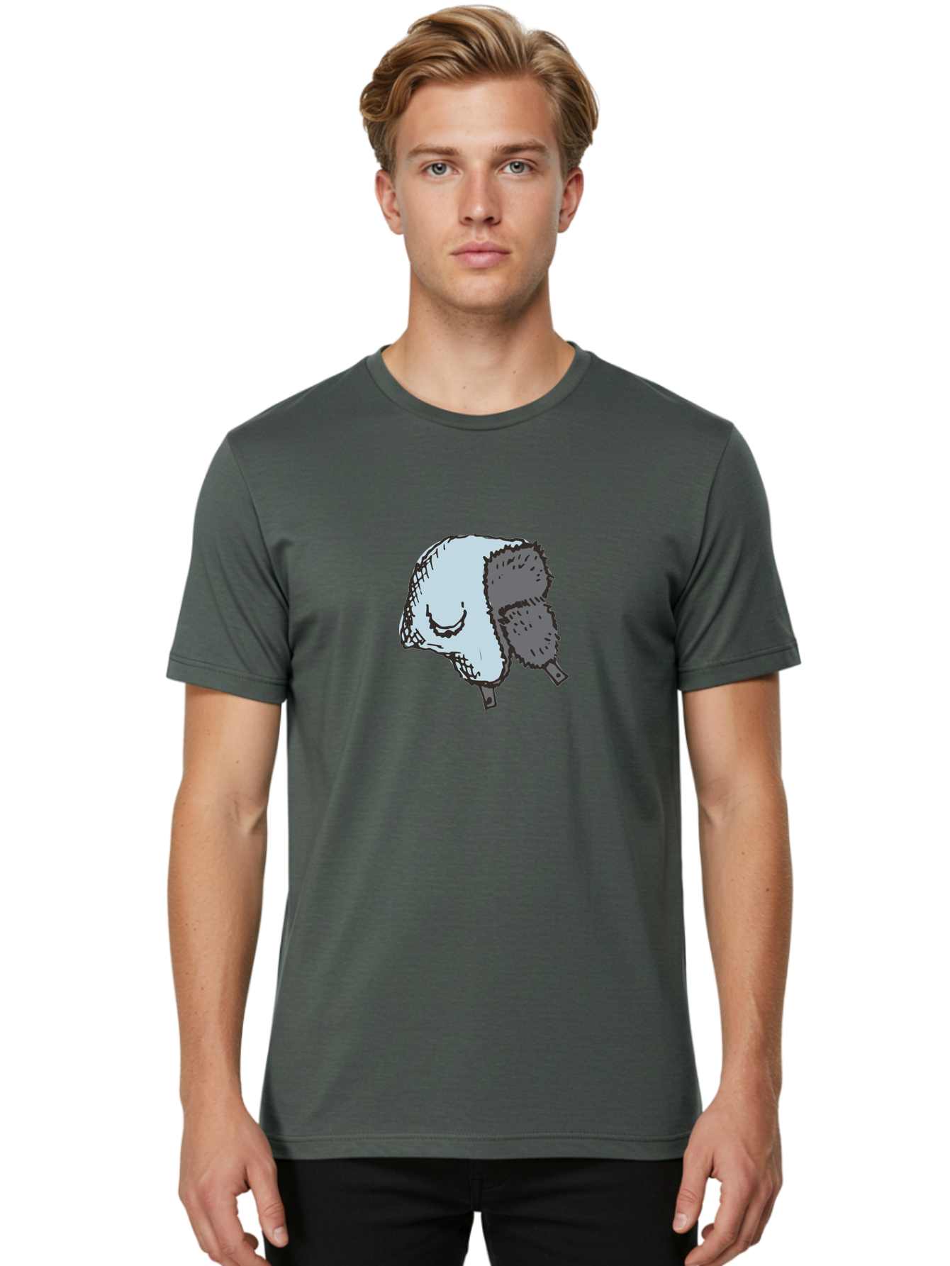 Fleece-Headband Men'S Graphic Tee, 100% Cotton, Comfortable Casual Summer Wear, Machine Washable, Cartoon Shearwater, Seabird Illustration, Simple Artwork, Grey Bird, Cute Smile, Avian Species, Marine Life, Bird Watching, Wildlife, -  Aaa884