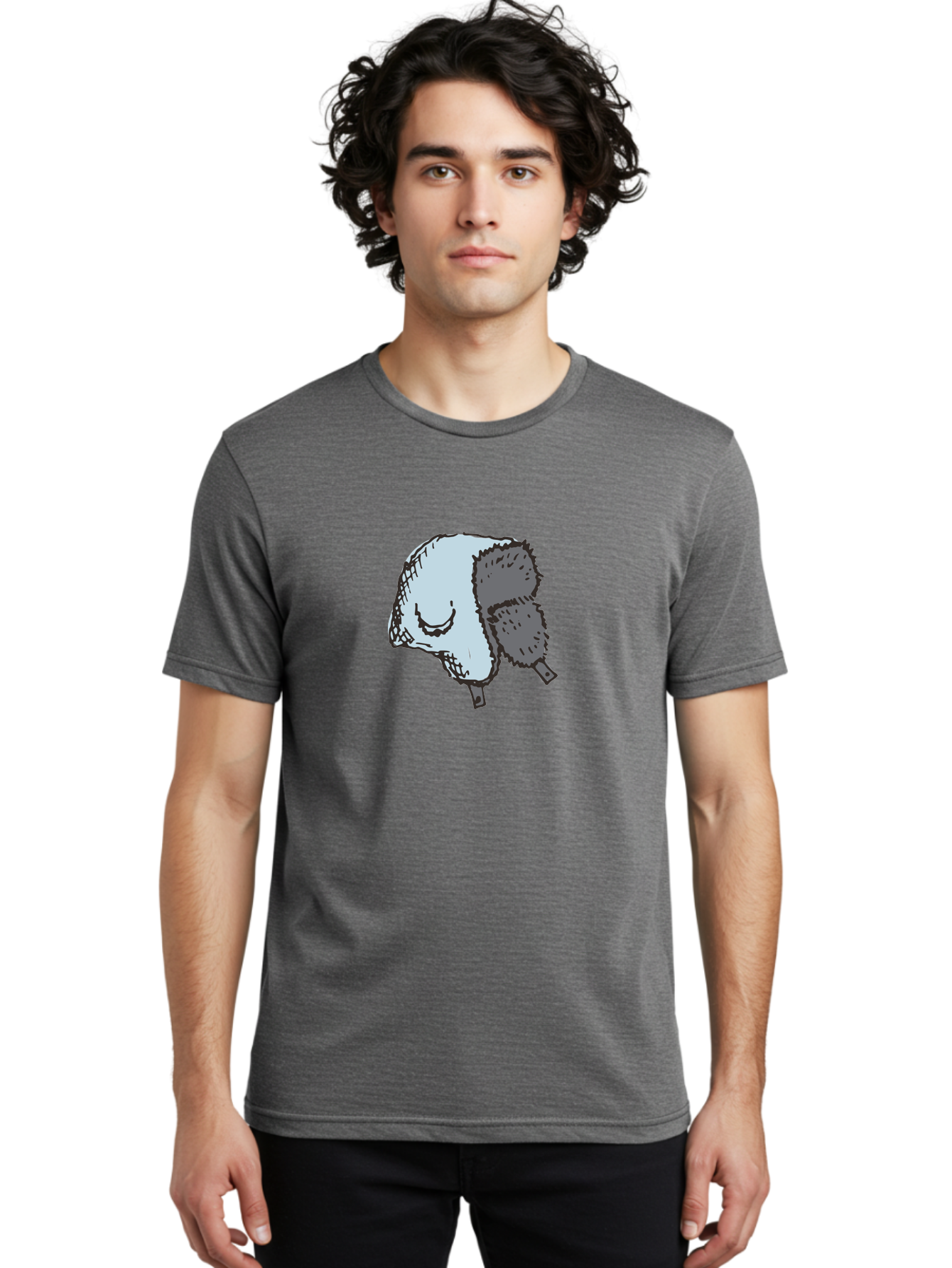 Fleece-Headband Men'S Graphic Tee, 100% Cotton, Comfortable Casual Summer Wear, Machine Washable, Cartoon Shearwater, Seabird Illustration, Simple Artwork, Grey Bird, Cute Smile, Avian Species, Marine Life, Bird Watching, Wildlife, -  Aaa884