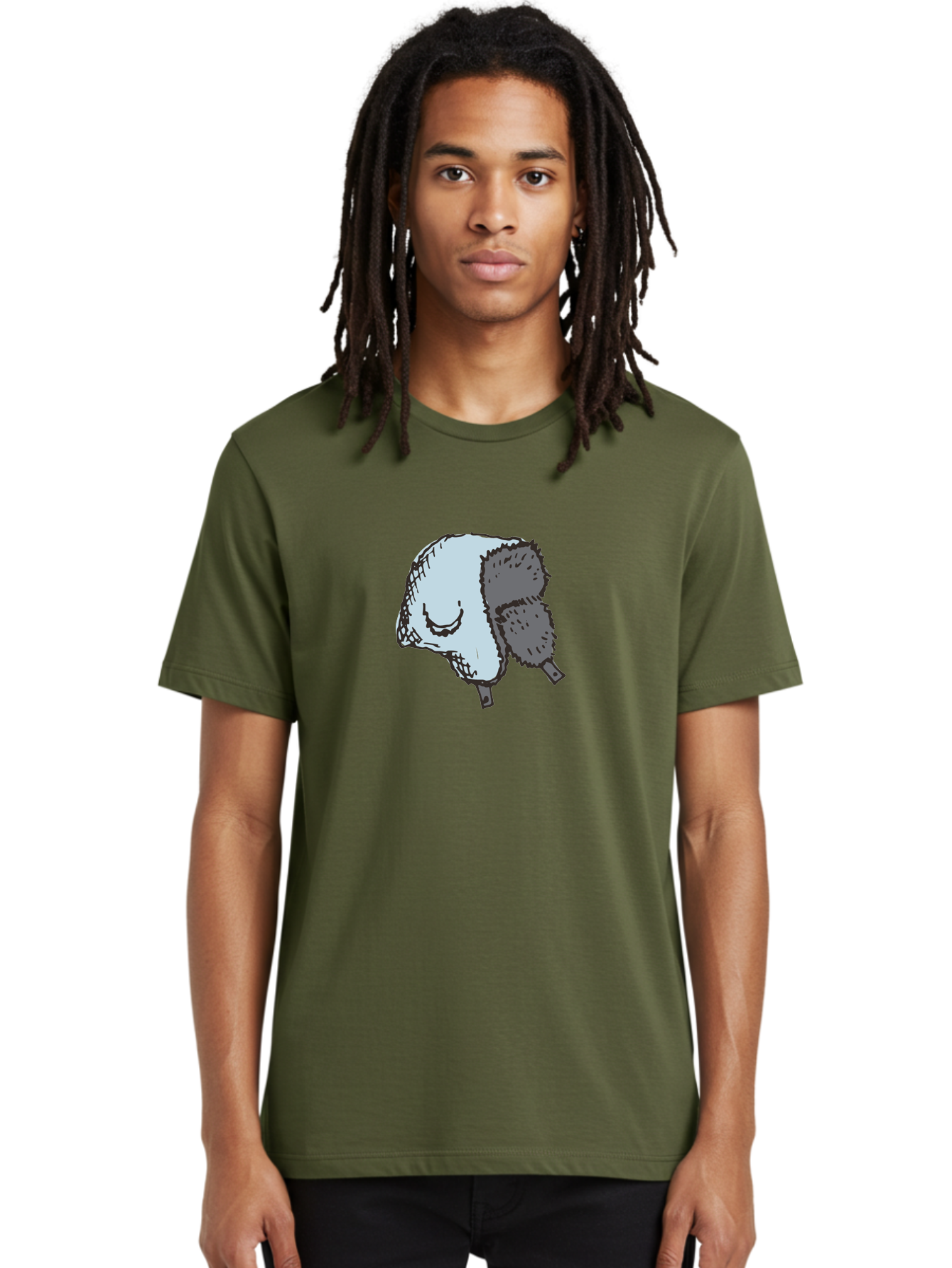Fleece-Headband Men'S Graphic Tee, 100% Cotton, Comfortable Casual Summer Wear, Machine Washable, Cartoon Shearwater, Seabird Illustration, Simple Artwork, Grey Bird, Cute Smile, Avian Species, Marine Life, Bird Watching, Wildlife, -  Aaa884