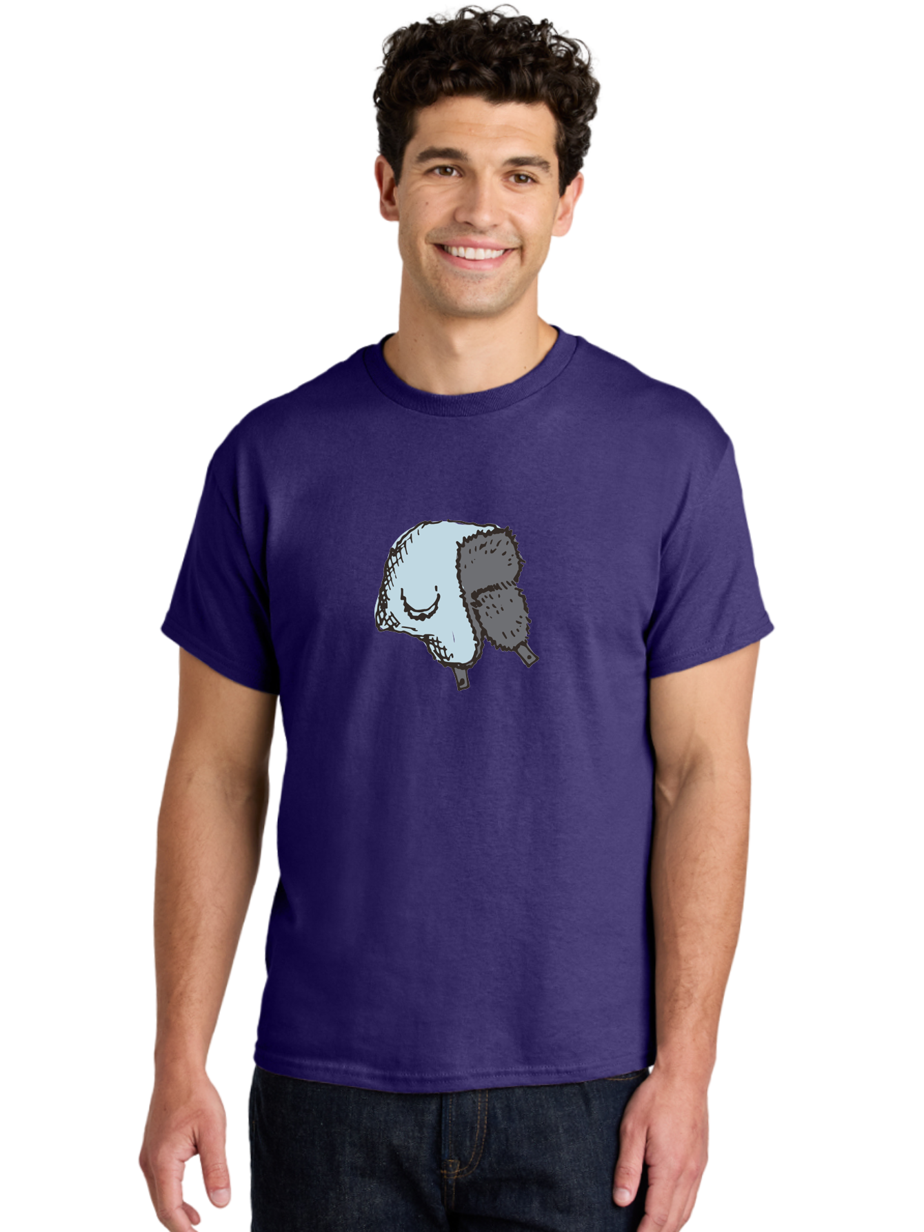 Fleece-Headband Men'S Graphic Tee, 100% Cotton, Comfortable Casual Summer Wear, Machine Washable, Cartoon Shearwater, Seabird Illustration, Simple Artwork, Grey Bird, Cute Smile, Avian Species, Marine Life, Bird Watching, Wildlife, -  Aaa884