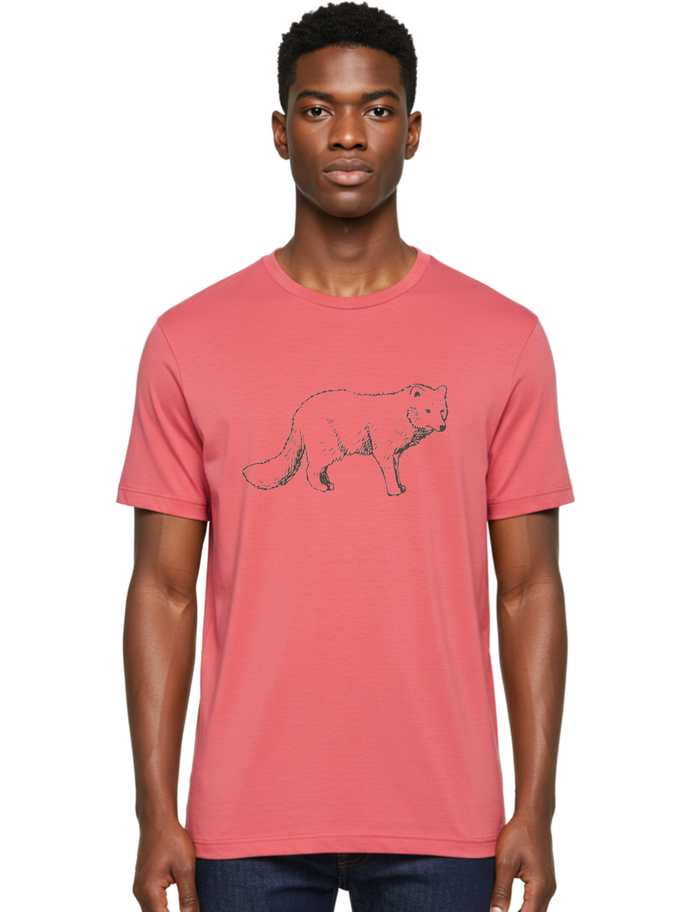 Fox Men'S Graphic Tee, 100% Cotton, Comfortable Casual Summer Wear, Machine Washable, Hand-Drawn Fox, Wildlife Illustration, Animal Art, Sketch Of A Fox, Furry Creature, Wild Animal, Cute Fox, Cartoon Style -  Aaa885