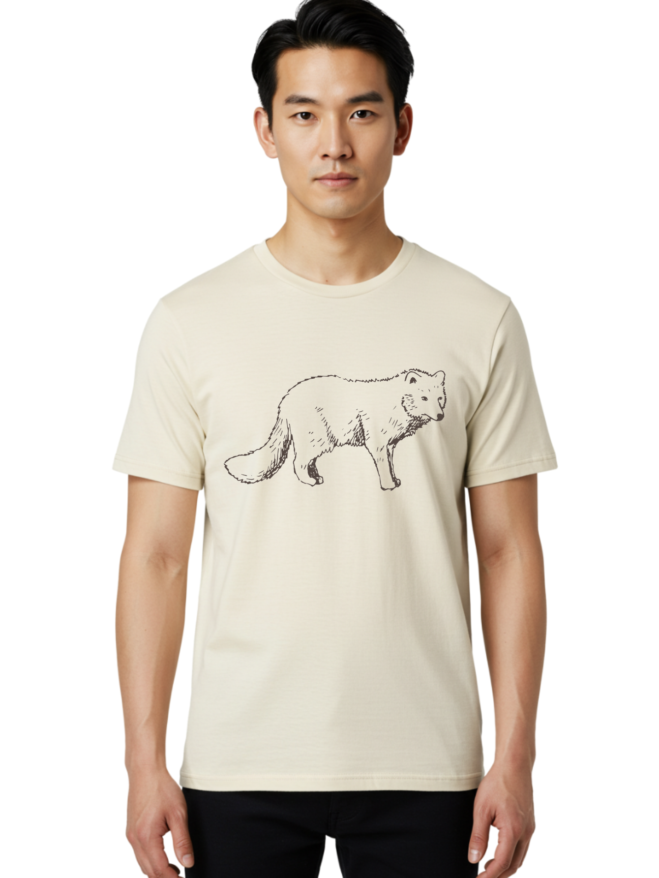 Fox Men'S Graphic Tee, 100% Cotton, Comfortable Casual Summer Wear, Machine Washable, Hand-Drawn Fox, Wildlife Illustration, Animal Art, Sketch Of A Fox, Furry Creature, Wild Animal, Cute Fox, Cartoon Style -  Aaa885