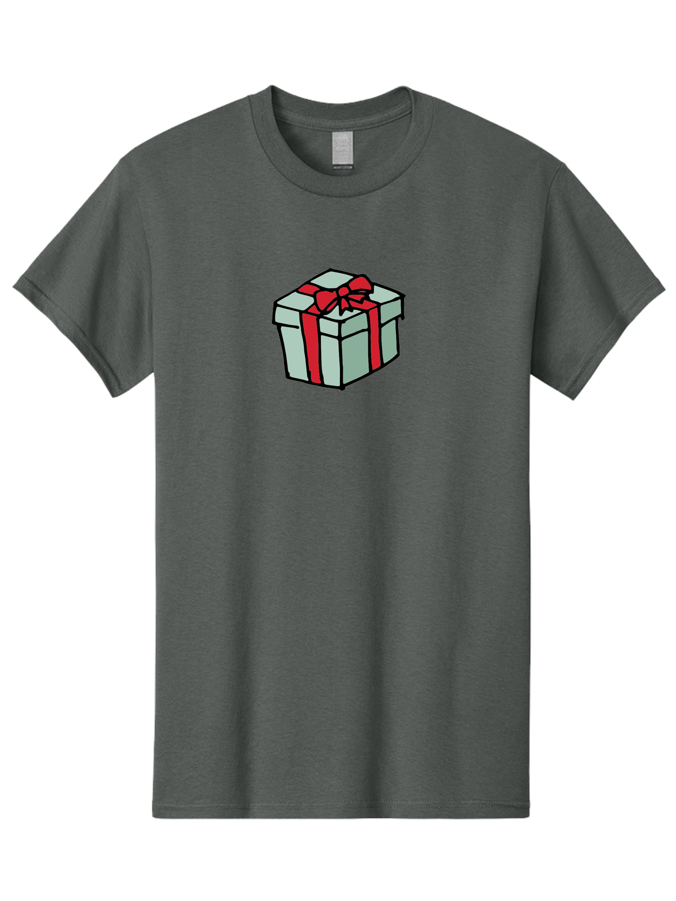 Gift-Box Men'S Graphic Tee, 100% Cotton, Comfortable Casual Summer Wear, Machine Washable, Wrapped Present, Gift Box, Red Ribbon, Festive Wrapping, Holiday Gift, Present With Bow, Gift Idea -  Aaa895