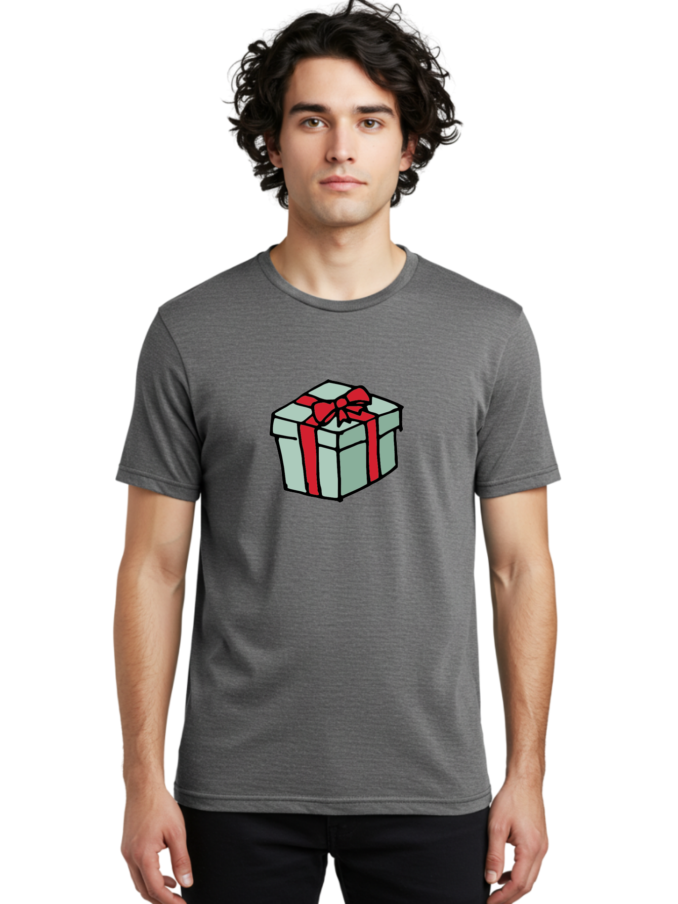 Gift-Box Men'S Graphic Tee, 100% Cotton, Comfortable Casual Summer Wear, Machine Washable, Wrapped Present, Gift Box, Red Ribbon, Festive Wrapping, Holiday Gift, Present With Bow, Gift Idea -  Aaa895