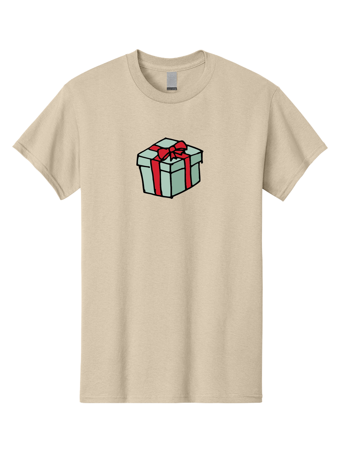 Gift-Box Men'S Graphic Tee, 100% Cotton, Comfortable Casual Summer Wear, Machine Washable, Wrapped Present, Gift Box, Red Ribbon, Festive Wrapping, Holiday Gift, Present With Bow, Gift Idea -  Aaa895