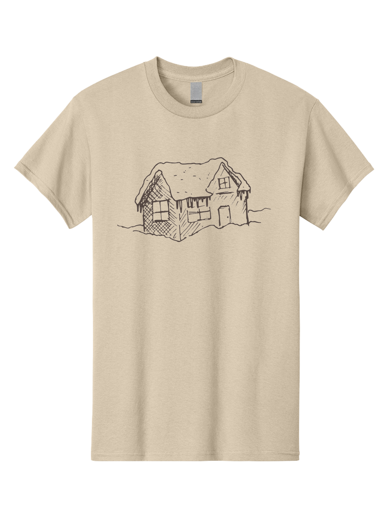 Gingerbread-House Men'S Graphic Tee, 100% Cotton, Comfortable Casual Summer Wear, Machine Washable, Whimsical House, Simple Drawing, Sketch Art, Cottage Design, Dreamy Architecture, Charming Abode, Rustic Charm, Hand-Drawn Illustration -  Aaa896