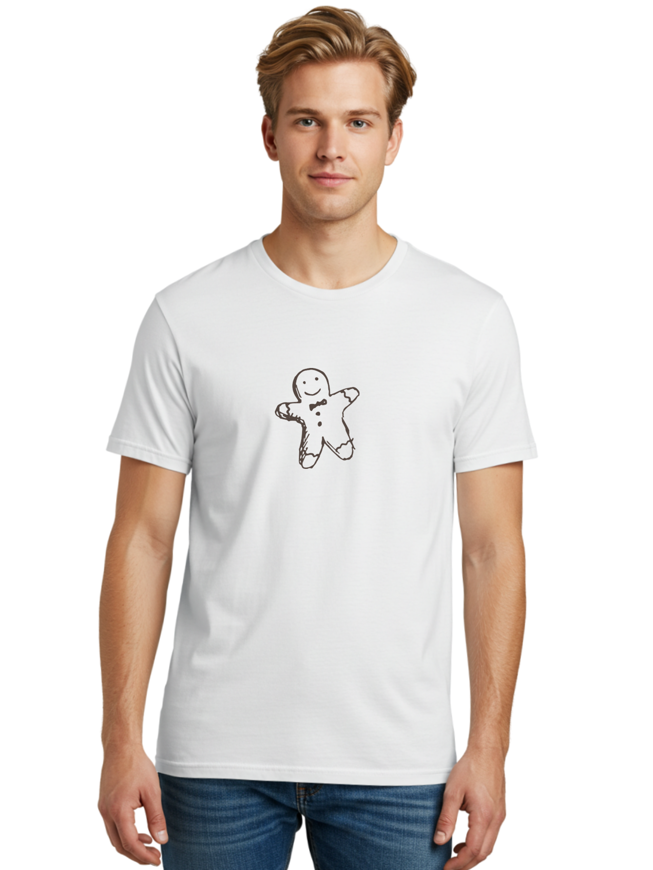 Gingerbread-Man-1 Men'S Graphic Tee, 100% Cotton, Comfortable Casual Summer Wear, Machine Washable, Happy Gingerbread Man, Festive Holiday Treat, Sweet Baked Goods, Cartoon Character, Smiling Face, Cookie Decoration, Winter Season, -  Aaa897