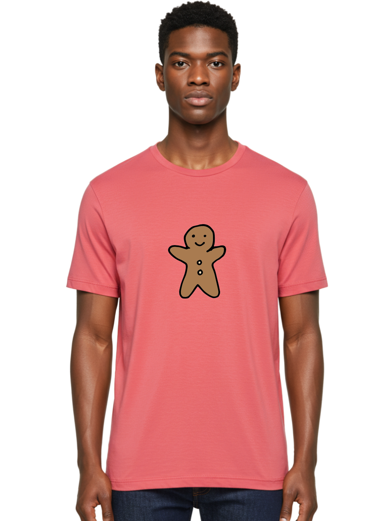 Gingerbread-Man-6 Men'S Graphic Tee, 100% Cotton, Comfortable Casual Summer Wear, Machine Washable, Gingerbread Man, Cartoon Character, Smiling Face, Black Outline, Sweet Treat, Holiday Cookie, Festive Dessert, Whimsical Illustration, -  Aaa902