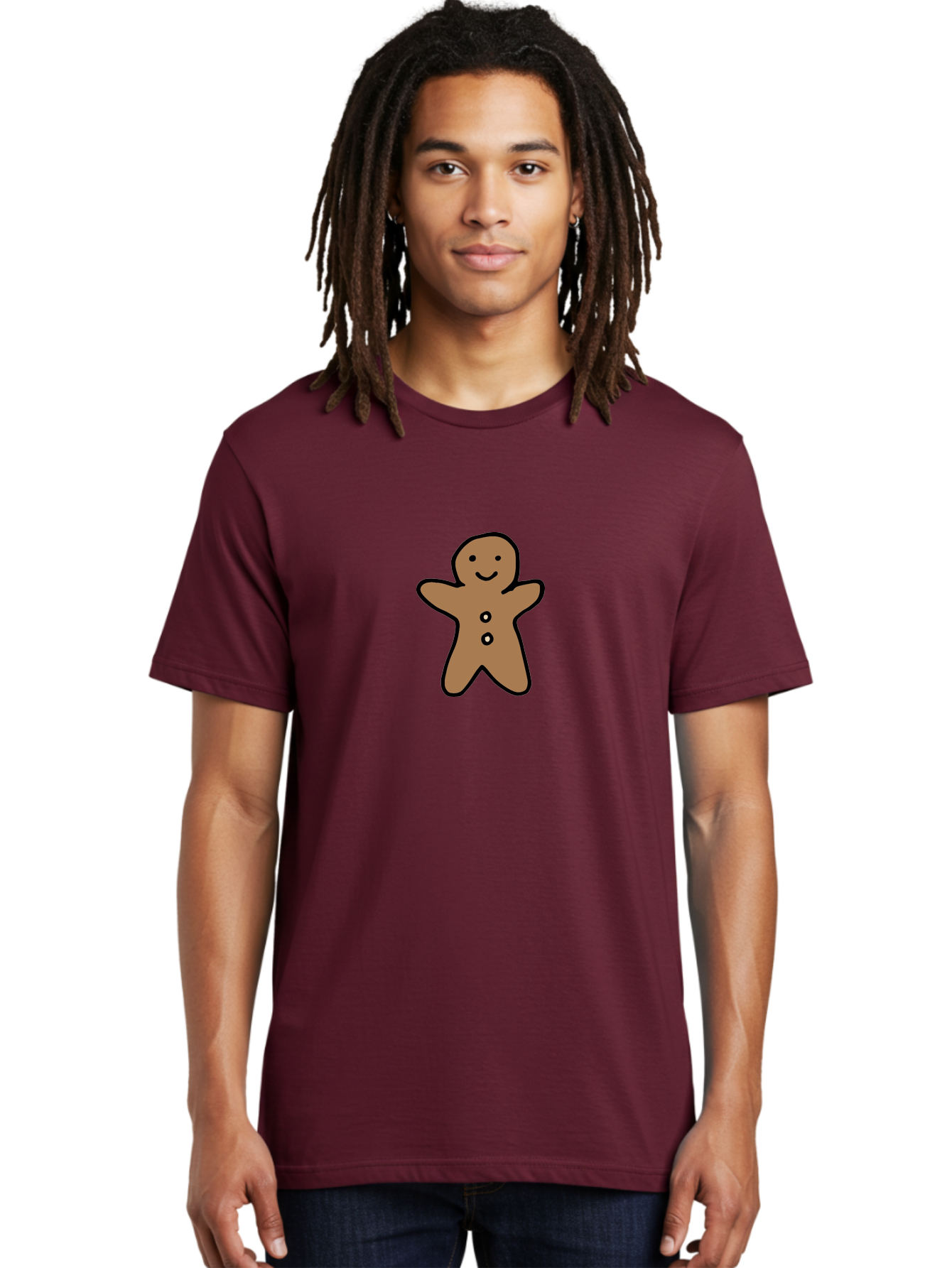 Gingerbread-Man-6 Men'S Graphic Tee, 100% Cotton, Comfortable Casual Summer Wear, Machine Washable, Gingerbread Man, Cartoon Character, Smiling Face, Black Outline, Sweet Treat, Holiday Cookie, Festive Dessert, Whimsical Illustration, -  Aaa902
