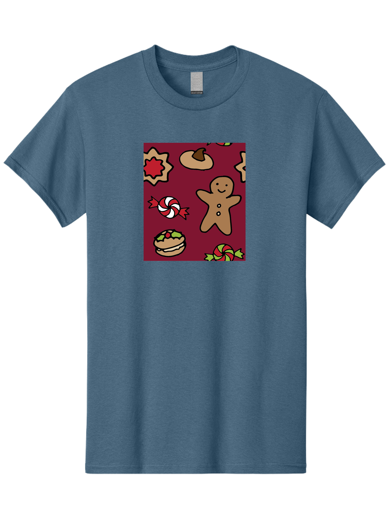 Gingerbread-Man Men'S Graphic Tee, 100% Cotton, Comfortable Casual Summer Wear, Machine Washable, Gingerbread Man, Christmas Sweets, Candies, Cookies, Festive Treats, Holiday Delights, Red And White Swirls, Christmas Cookies, -  Aaa903