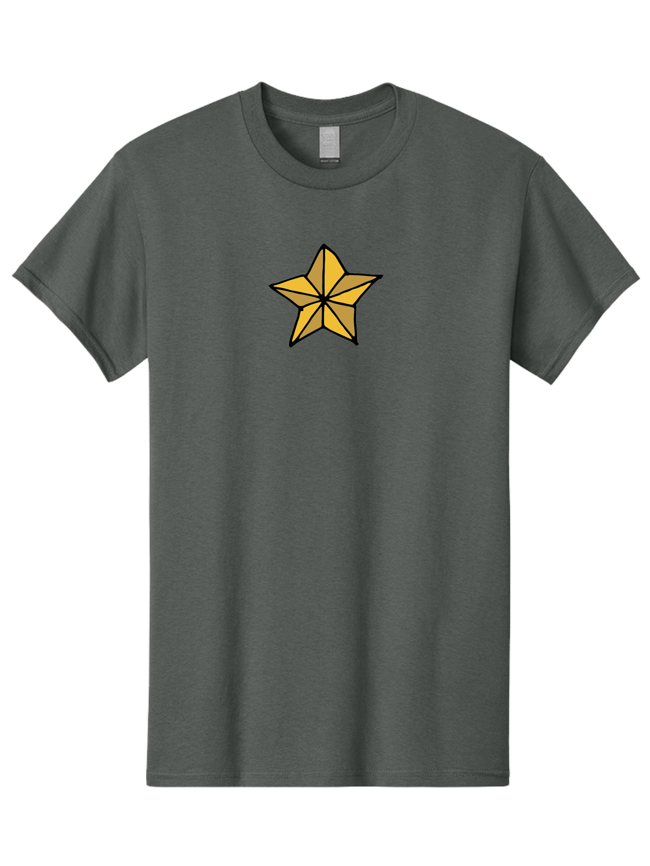 Golden-Star Men'S Graphic Tee, 100% Cotton, Comfortable Casual Summer Wear, Machine Washable, Gold Star, Cartoon Style, Stylized Star, Golden Color, Bold Lines, Simple Design, Festive Symbol, Decorative Element -  Aaa905
