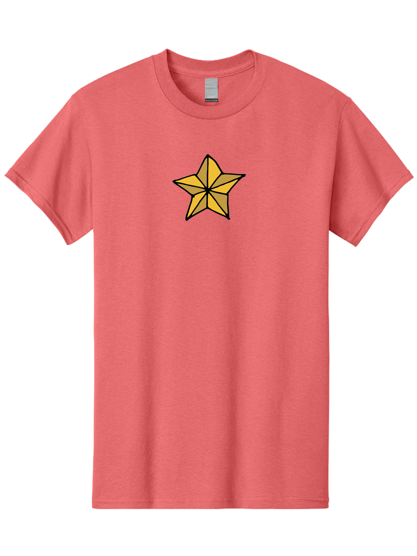 Golden-Star Men'S Graphic Tee, 100% Cotton, Comfortable Casual Summer Wear, Machine Washable, Gold Star, Cartoon Style, Stylized Star, Golden Color, Bold Lines, Simple Design, Festive Symbol, Decorative Element -  Aaa905