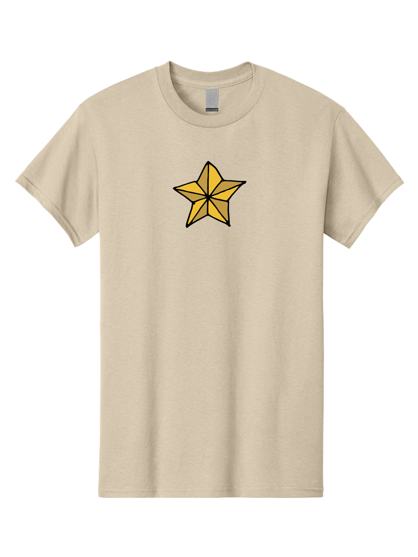 Golden-Star Men'S Graphic Tee, 100% Cotton, Comfortable Casual Summer Wear, Machine Washable, Gold Star, Cartoon Style, Stylized Star, Golden Color, Bold Lines, Simple Design, Festive Symbol, Decorative Element -  Aaa905