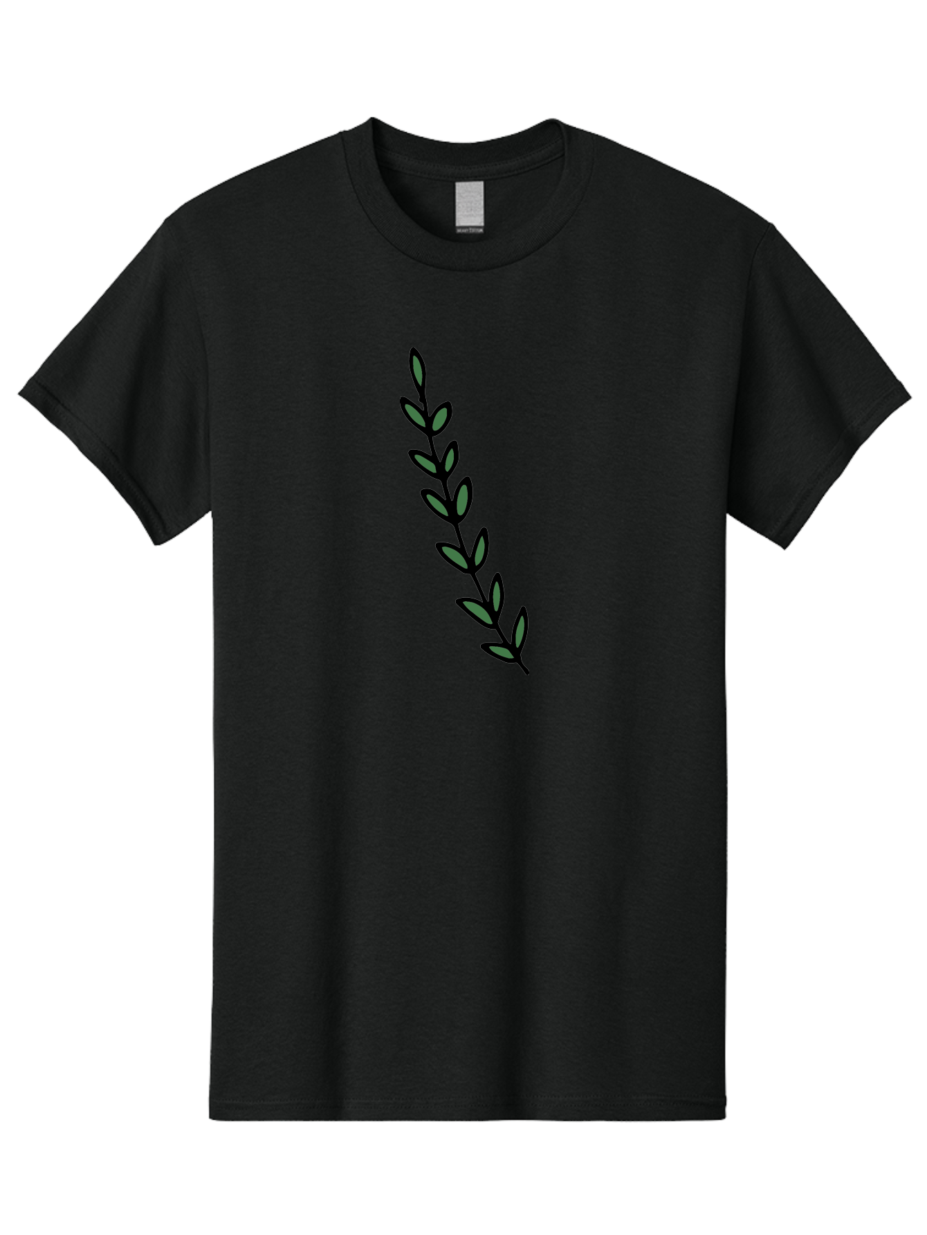 Green-Leaves Men'S Graphic Tee, 100% Cotton, Comfortable Casual Summer Wear, Machine Washable, Simple Stem, Leafy Greens, Minimalist Design, Dark Gray Leaves, Black Outline, Botanical Illustration, Modern Graphics -  Aaa906