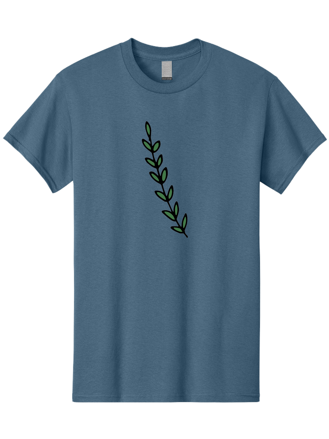 Green-Leaves Men'S Graphic Tee, 100% Cotton, Comfortable Casual Summer Wear, Machine Washable, Simple Stem, Leafy Greens, Minimalist Design, Dark Gray Leaves, Black Outline, Botanical Illustration, Modern Graphics -  Aaa906